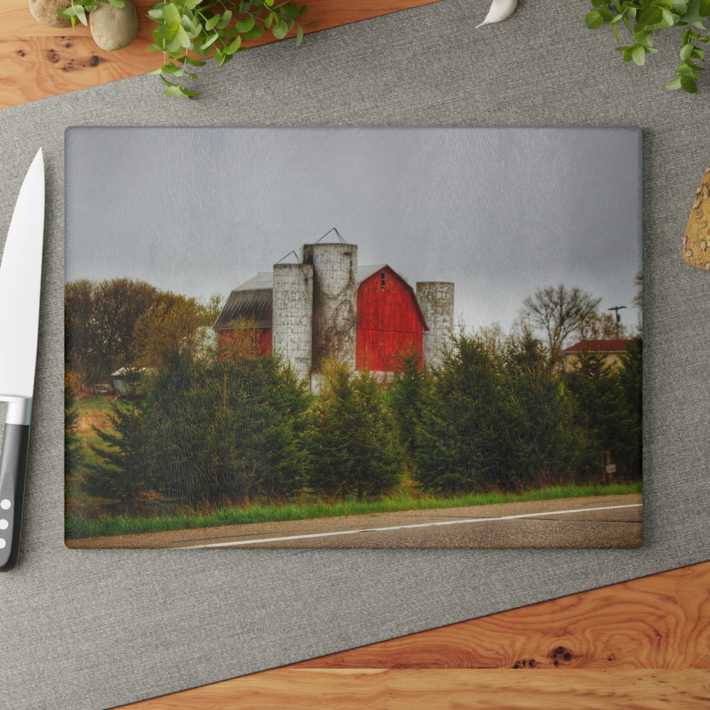 U R There Photography Castle Corner Red II Rustic Farmhouse Tempered-Glass Cutting Board