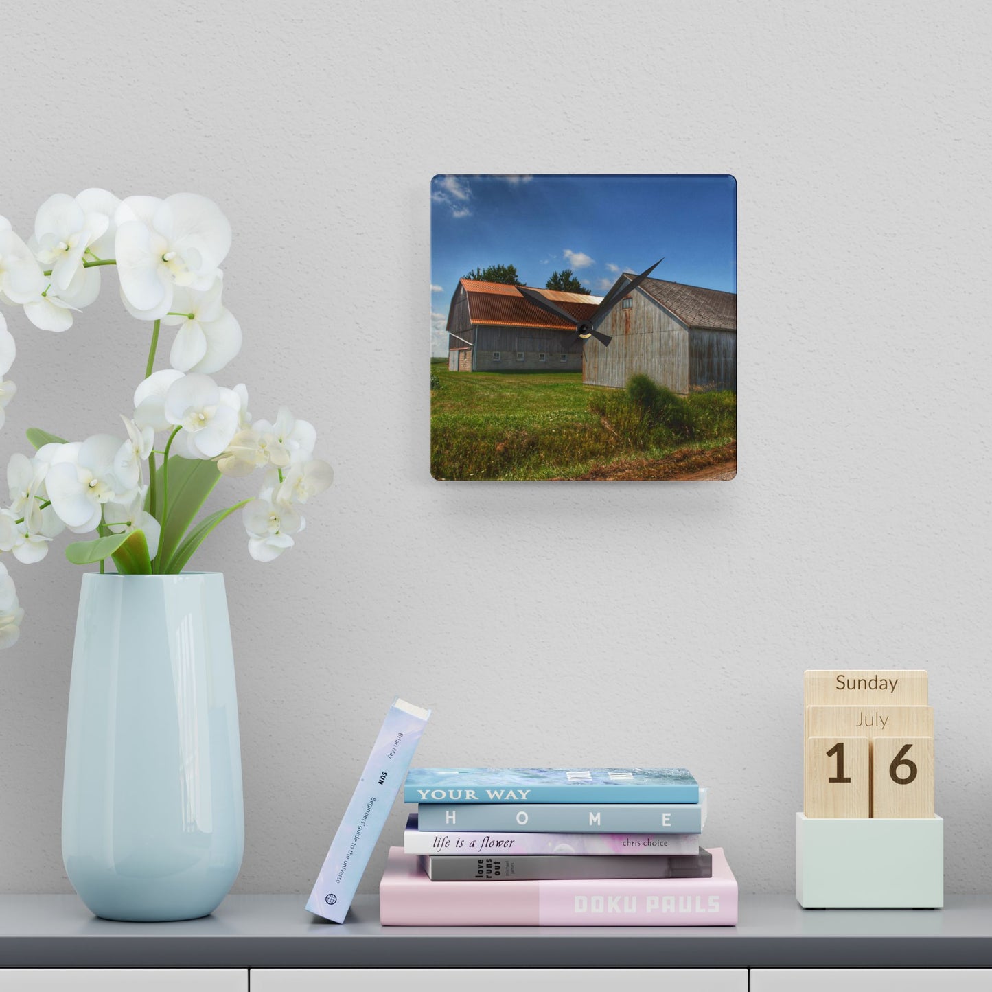 U R There Photography Copper Greys Rustic Farmhouse Acrylic Analog Wall Clock