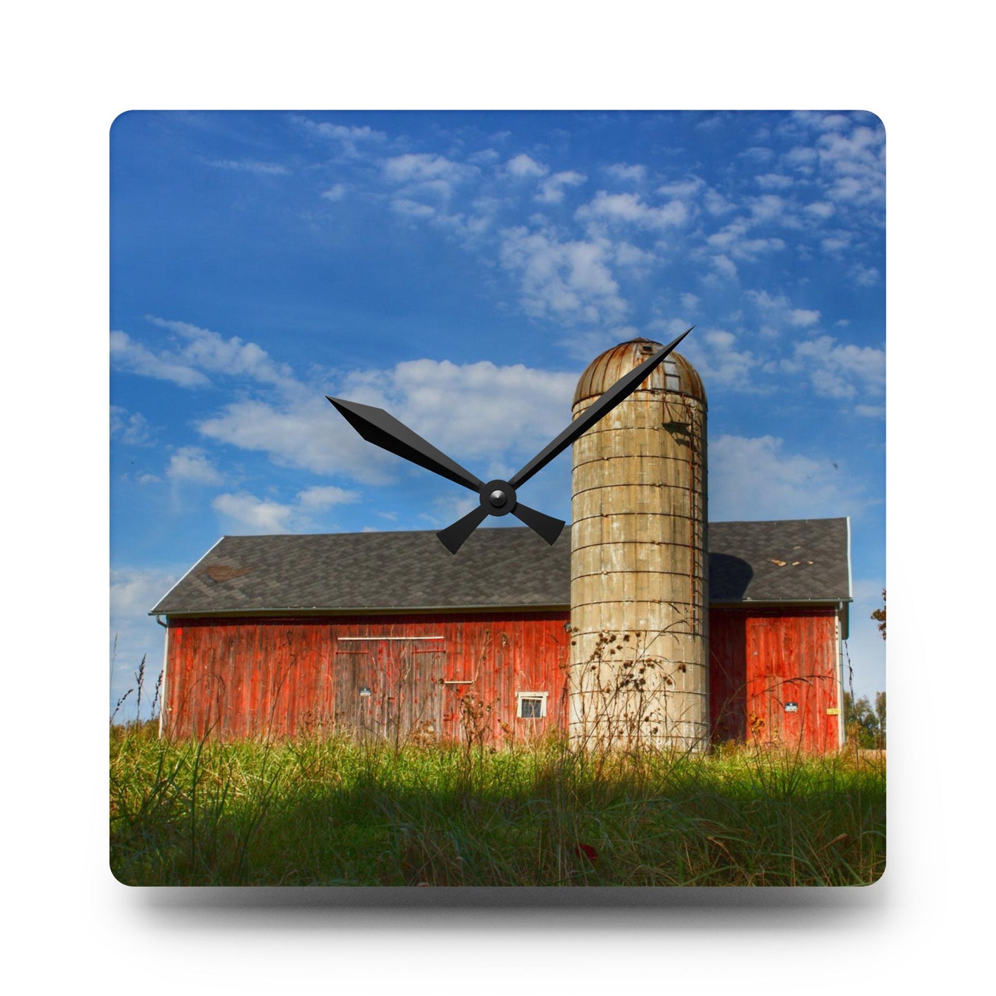 U R There Photography Clarkston Road Red I Rustic Farmhouse Acrylic Analog Wall Clock