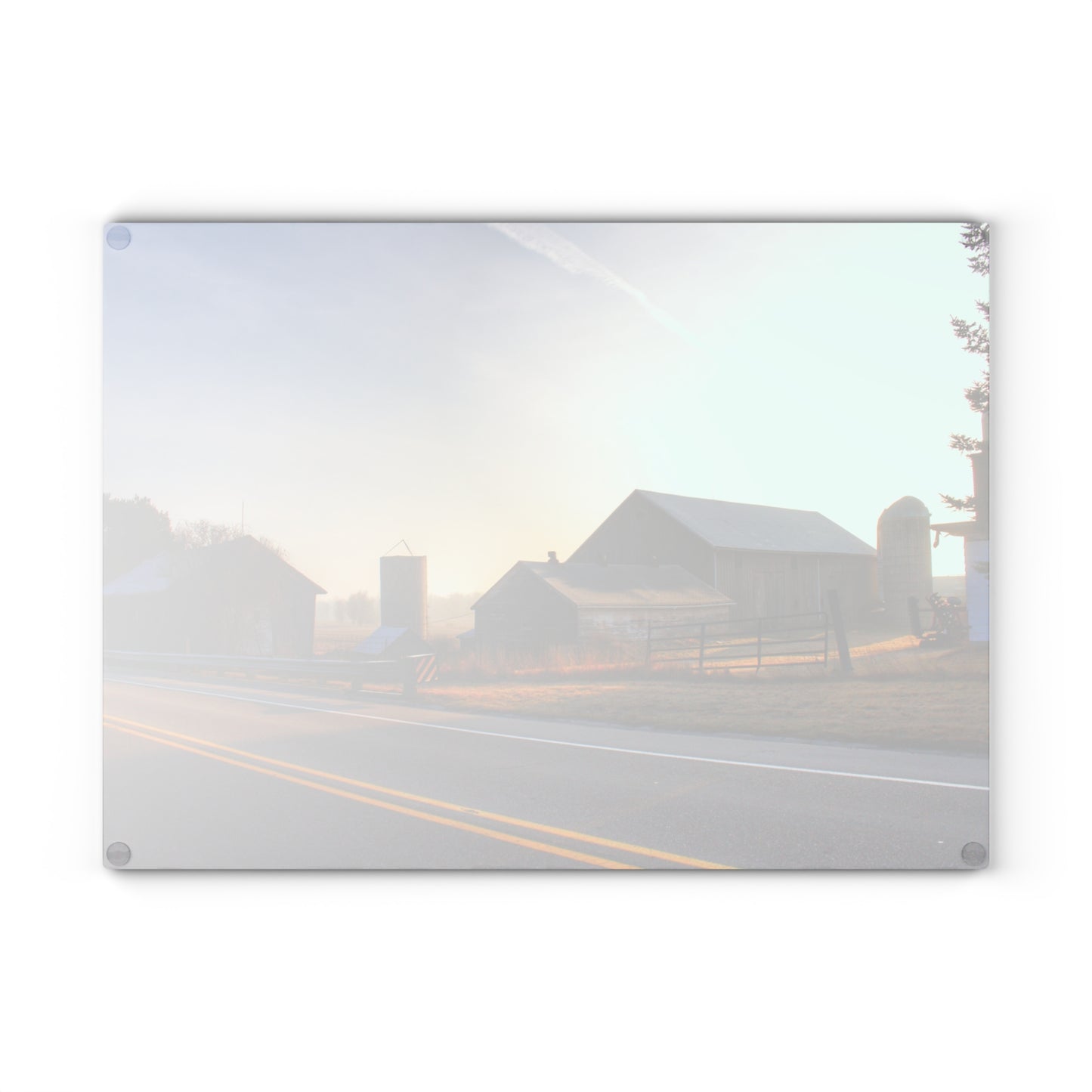 U R There Photography Wilder Road Foggy Morning Greys Rustic Farmhouse Tempered-Glass Cutting Board