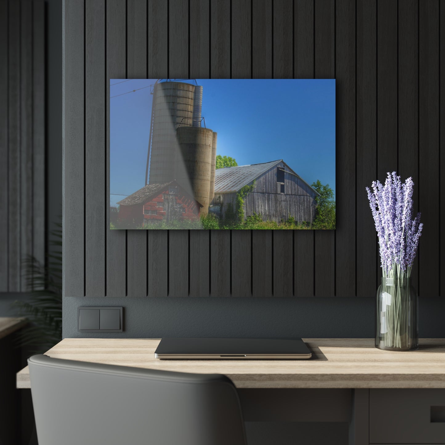 U R There Photography East Swaffer Grey and Little Red Rustic Farmhouse Acrylic Wall Print 14 "x 11"