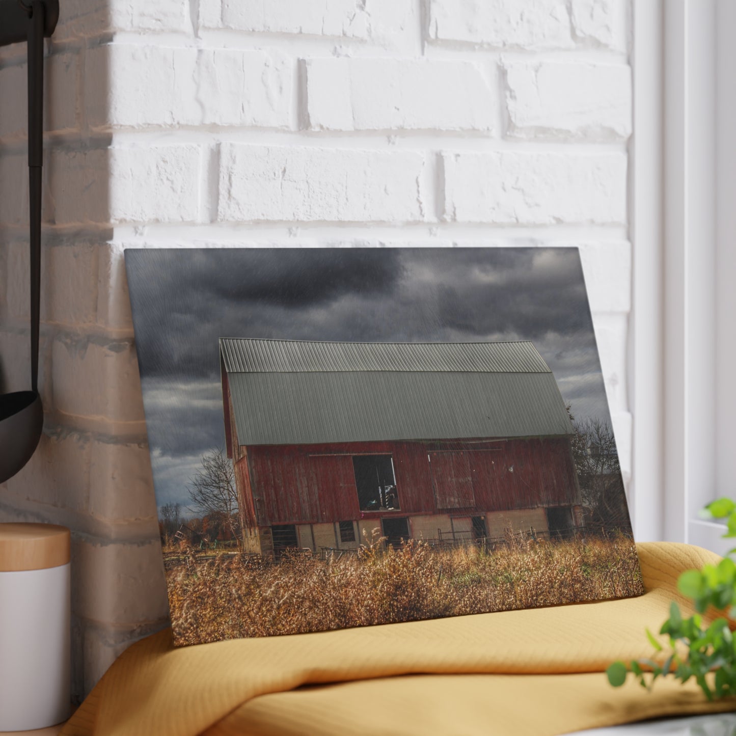 U R There Photography Booth Road Cow Barn I Rustic Farmhouse Tempered-Glass Cutting Board