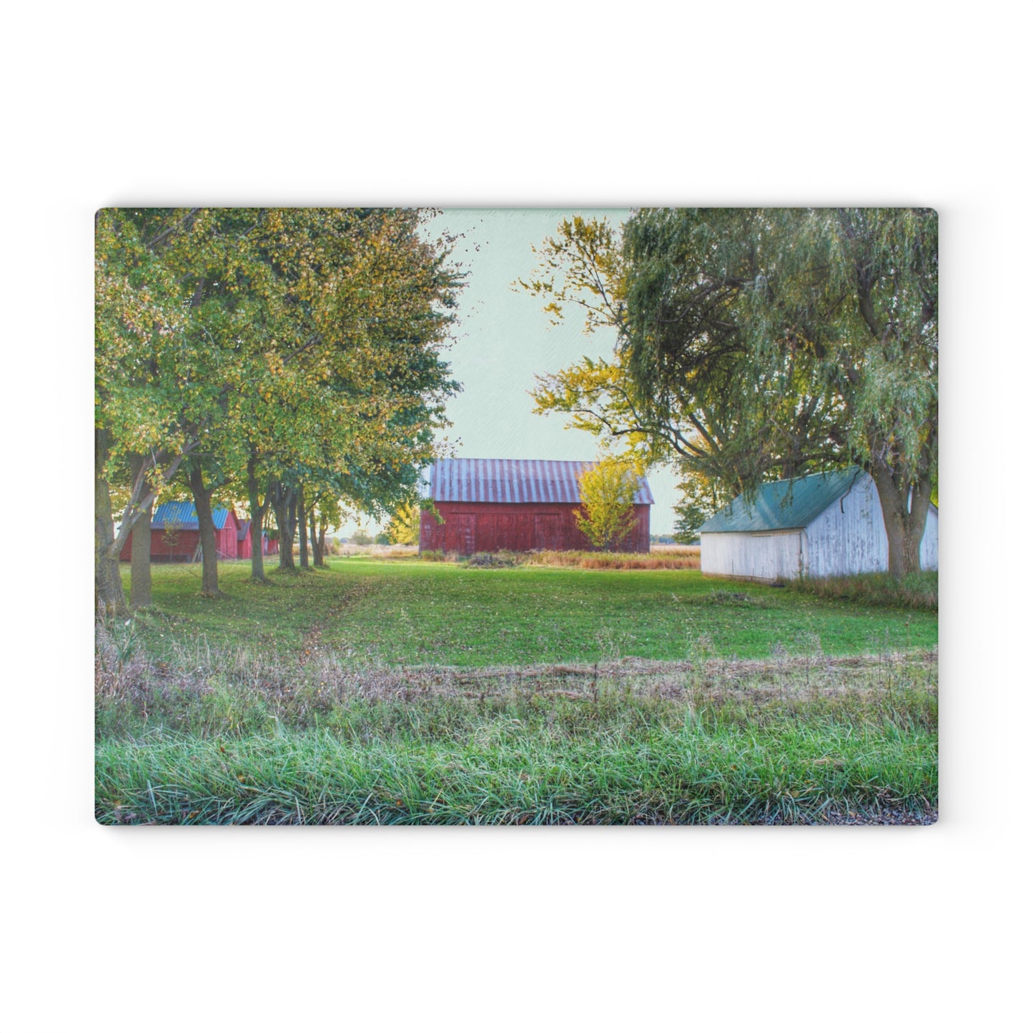 U R There Photography Wilcox Road Reds Rustic Farmhouse Tempered-Glass Cutting Board