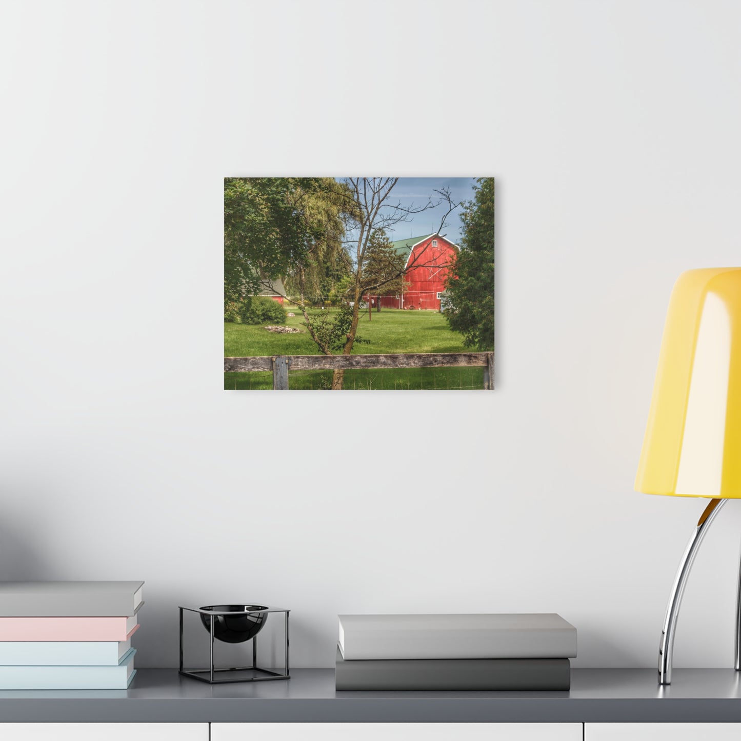 U R There Photography Roadside Red Beyond the Fence Rustic Farmhouse Acrylic Wall Print