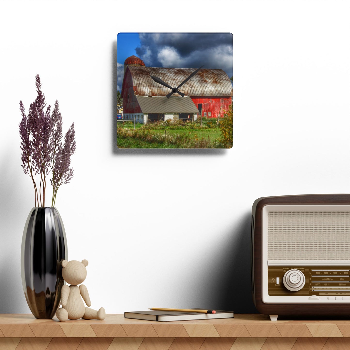 U R There Photography Washburn Rusted Red Rustic Farmhouse Acrylic Analog Wall Clock