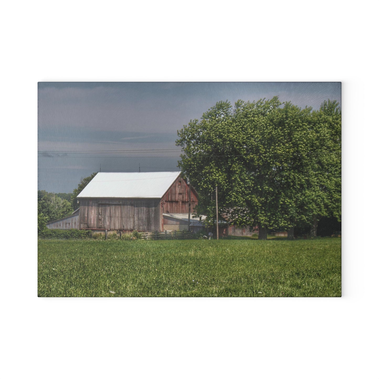 U R There Photography Castle Road Cow Barn III Rustic Farmhouse Tempered-Glass Cutting Board