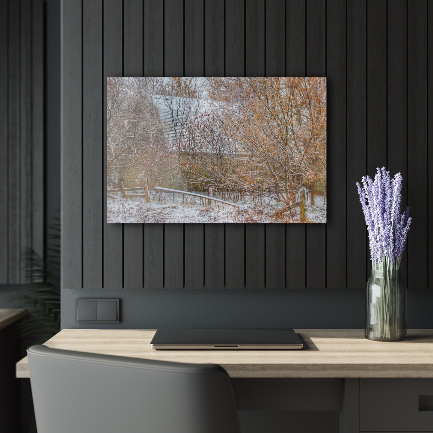 U R There Photography Dryden Road Hidden Winter Grey Rustic Farmhouse Acrylic Wall Print