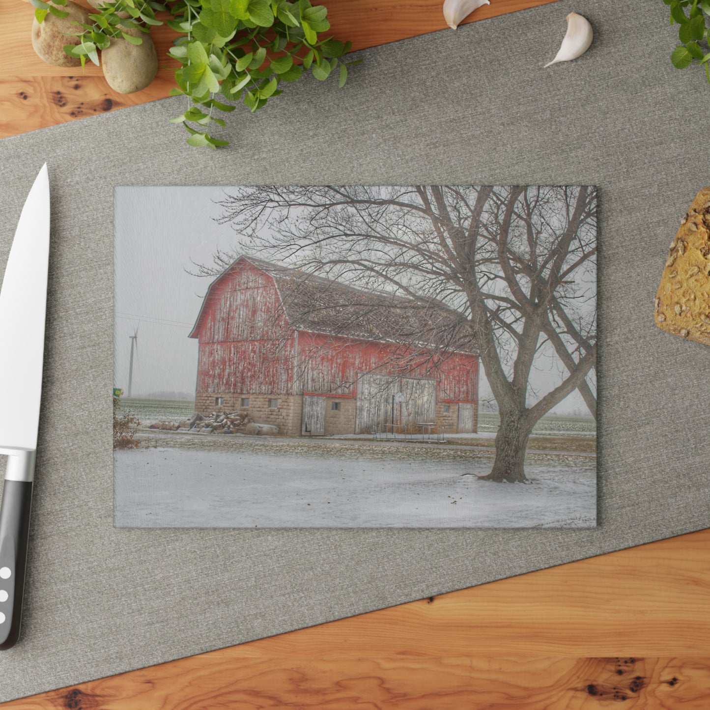 U R There Photography Cumber Road Red I Rustic Farmhouse Tempered-Glass Cutting Board