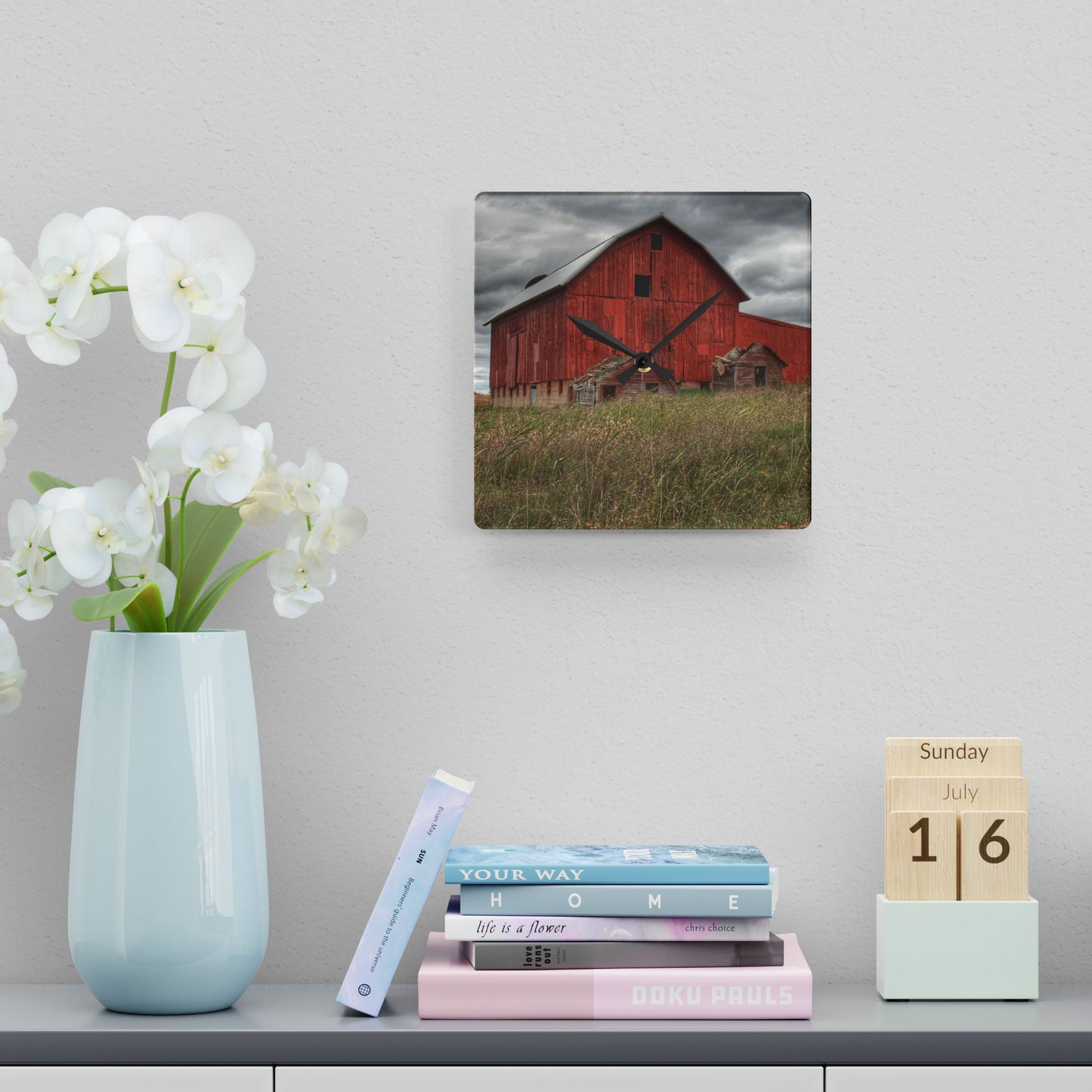 U R There Photography Horton Hilltop Red I Rustic Farmhouse Acrylic Analog Wall Clock