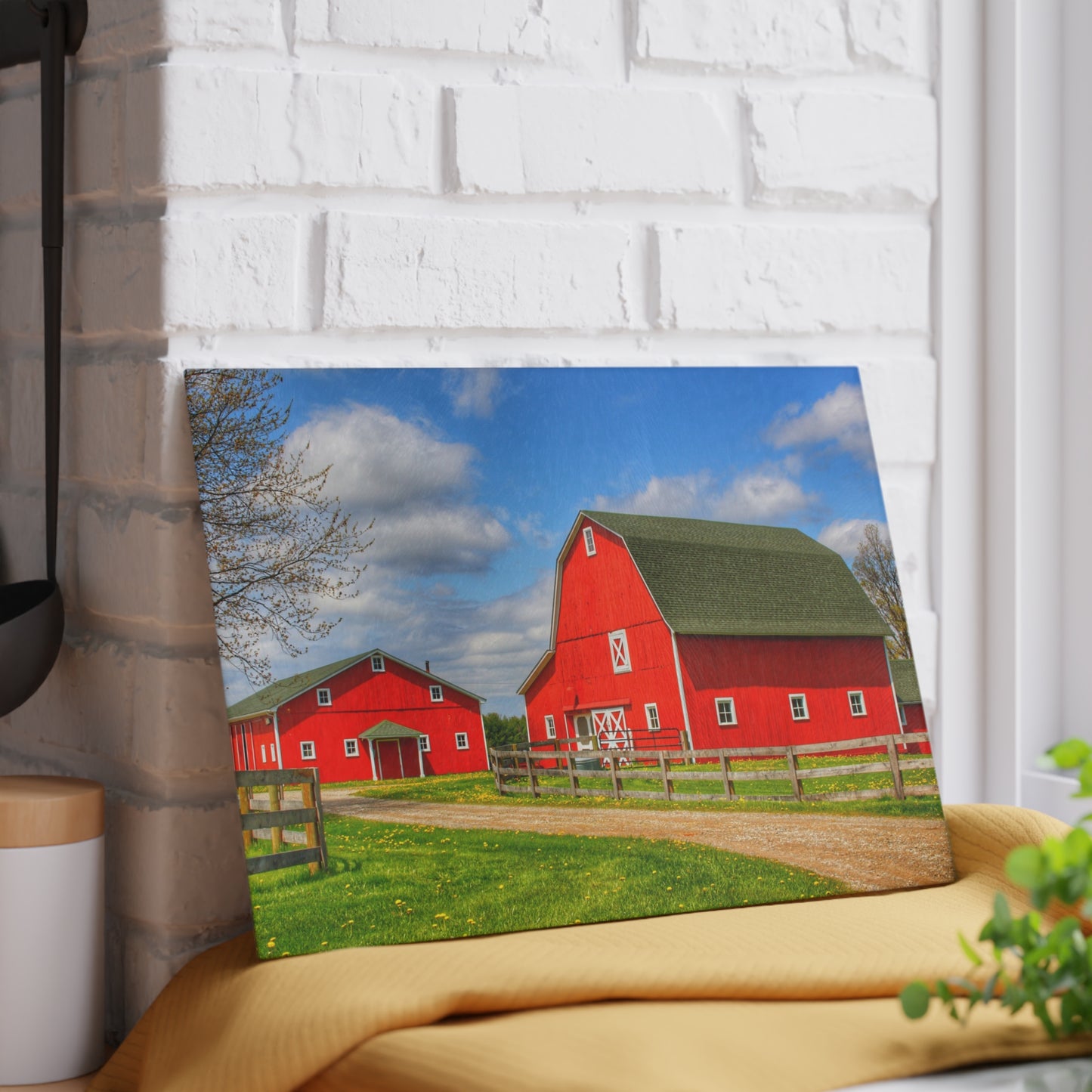 U R There Photography Sohn Road Reds Rustic Farmhouse Tempered-Glass Cutting Board