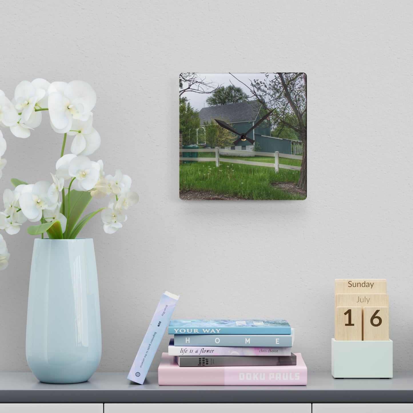 U R There Photography Lake George Road Fox Green Rustic Farmhouse Acrylic Wall Clock