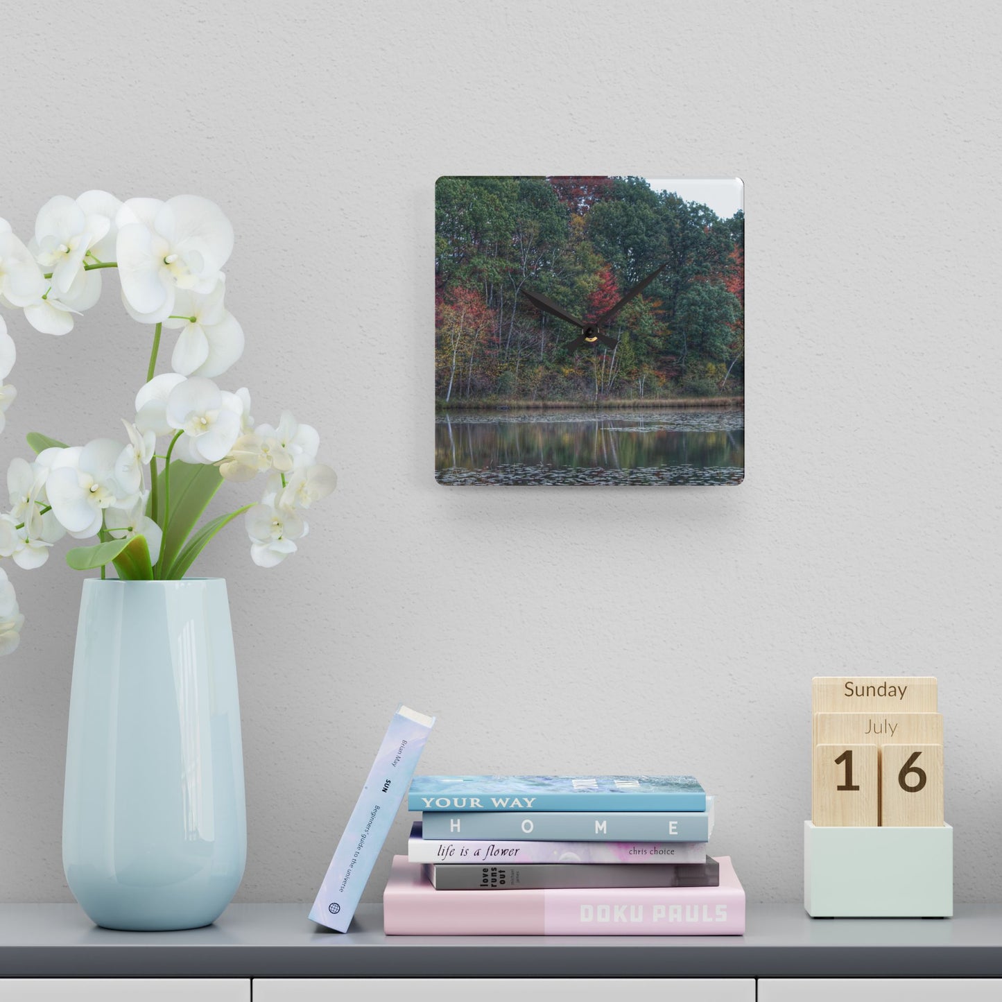 U R There Photography Fall on Murphy Lake IV Rustic Farmhouse Acrylic Analog Wall Clock 10.75'' × 10.75'' (Square)