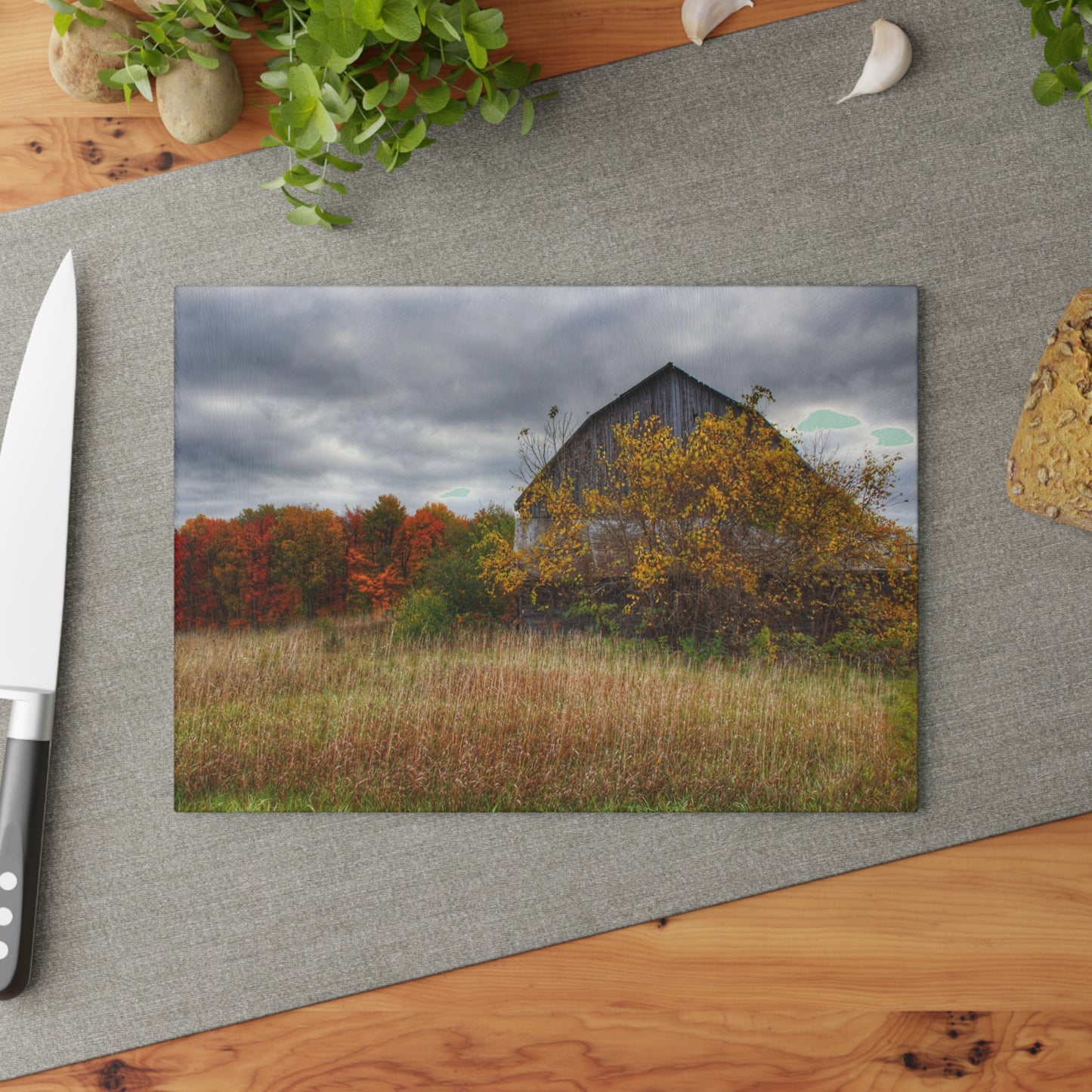 U R There Photography Church Road Grey III Rustic Farmhouse Tempered-Glass Cutting Board