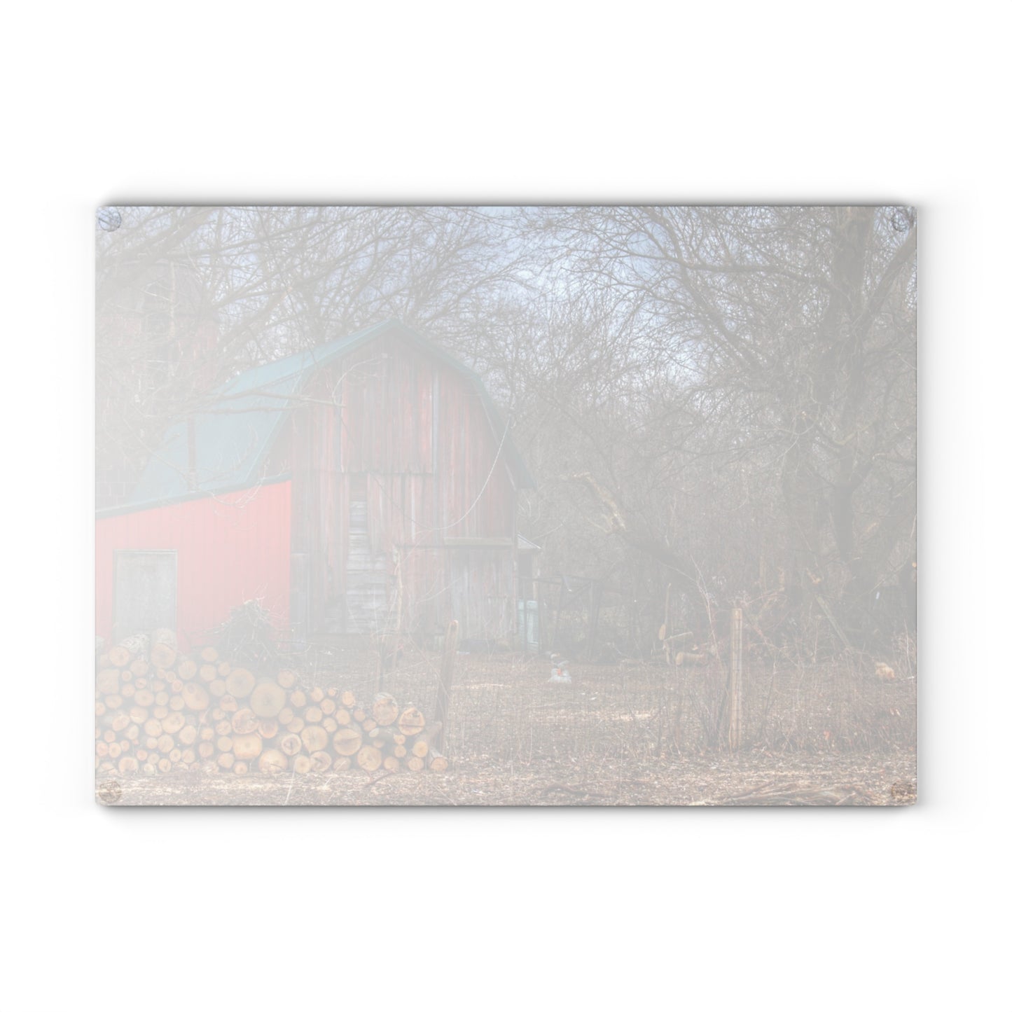 U R There Photography Bray Road Hidden Barnyard Red II Rustic Farmhouse Tempered-Glass Cutting Board
