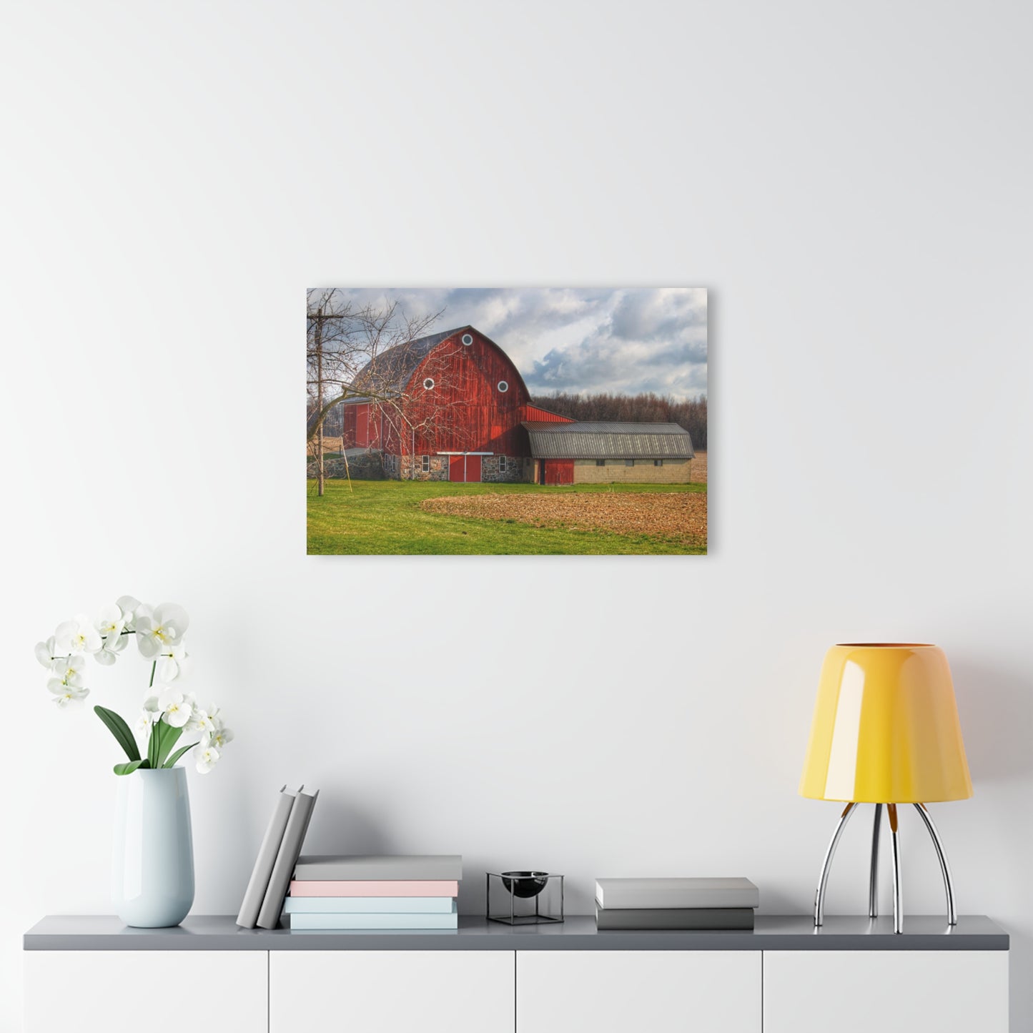 U R There Photography Clear Lake Road Fieldstone Red Rustic Farmhouse Acrylic Wall Print