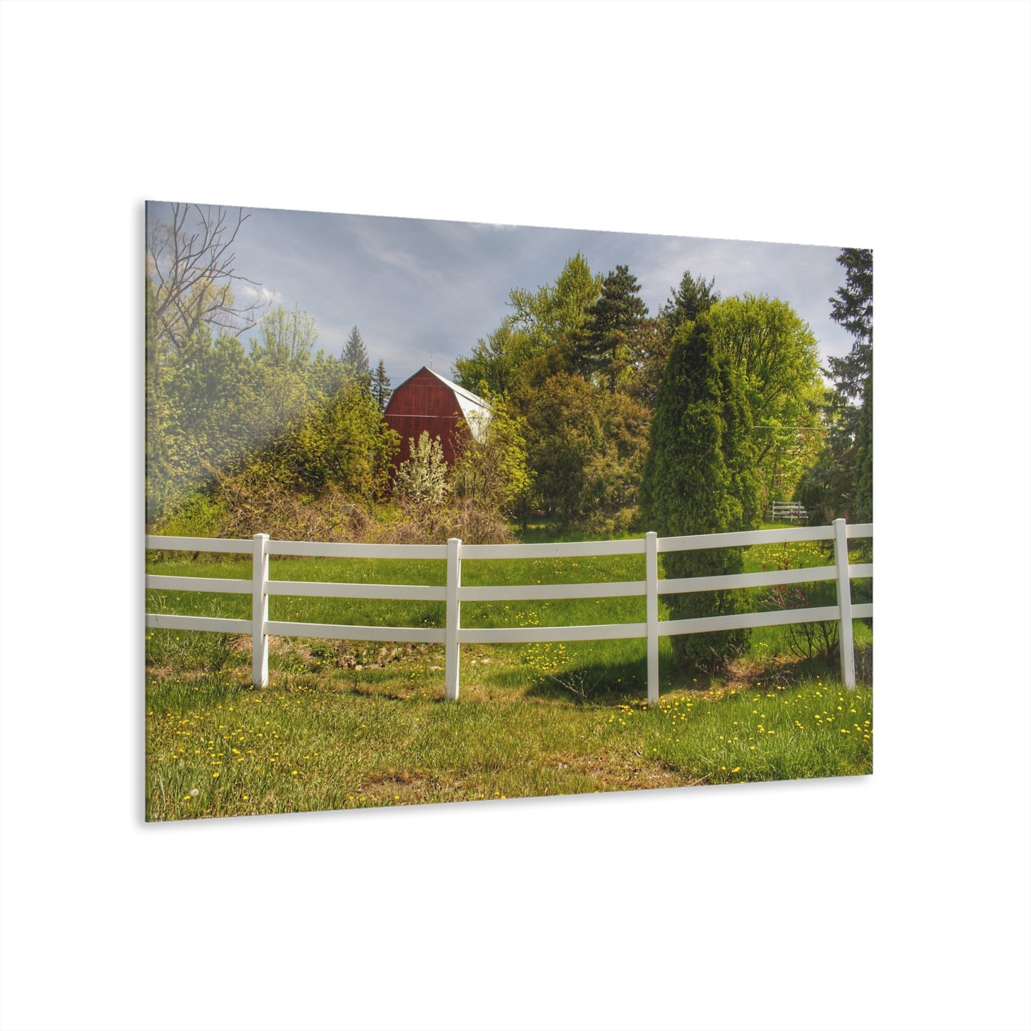 U R There Photography Sutton Road Red Beyond the Fence Rustic Farmhouse Acrylic Wall Print