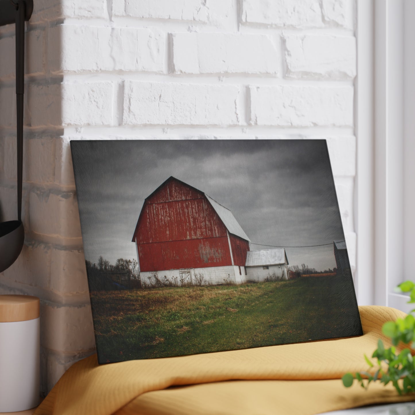 U R There Photography Mills Road Red II Rustic Farmhouse Tempered-Glass Cutting Board