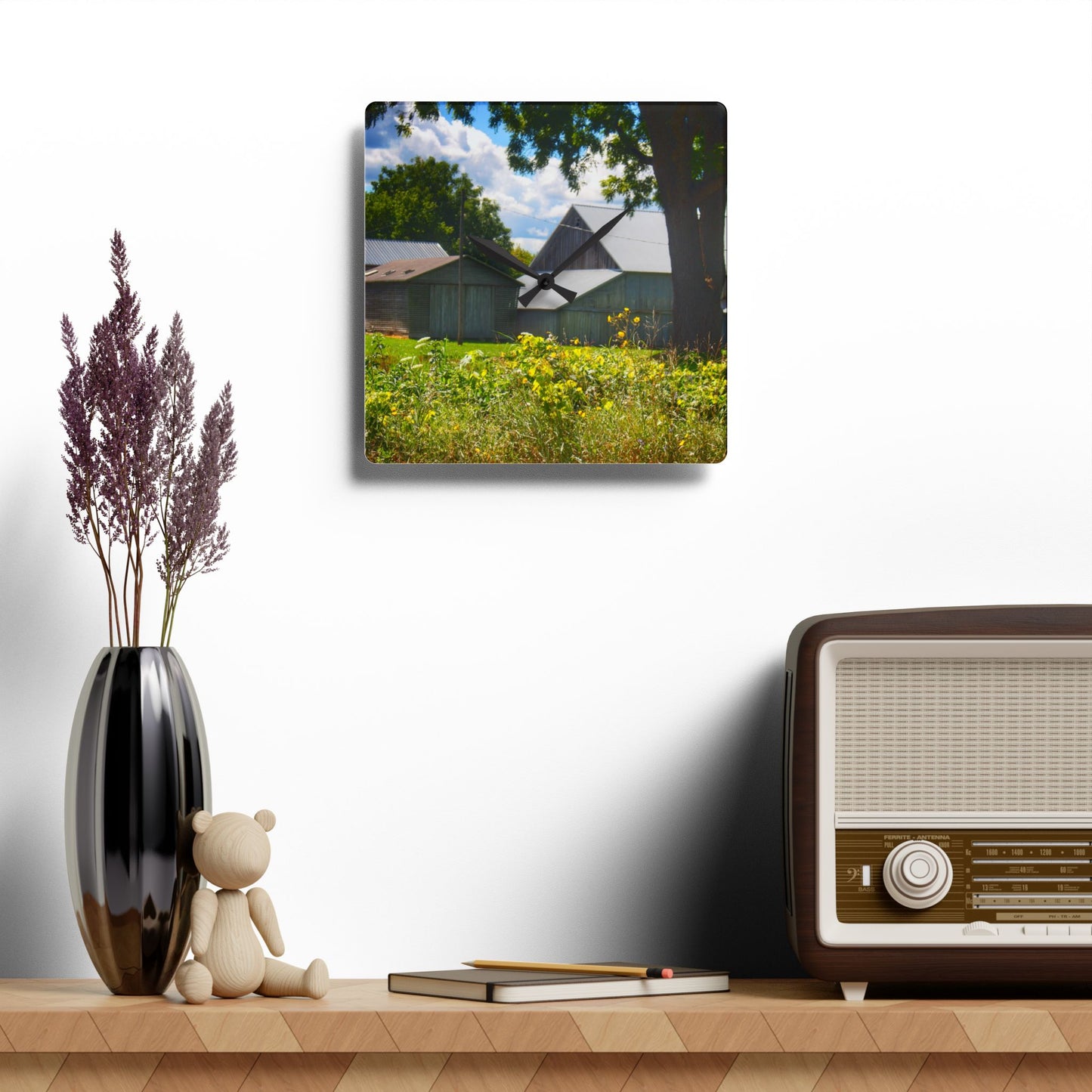 U R There Photography Hough Road Greys Rustic Farmhouse Acrylic Analog Wall Clock
