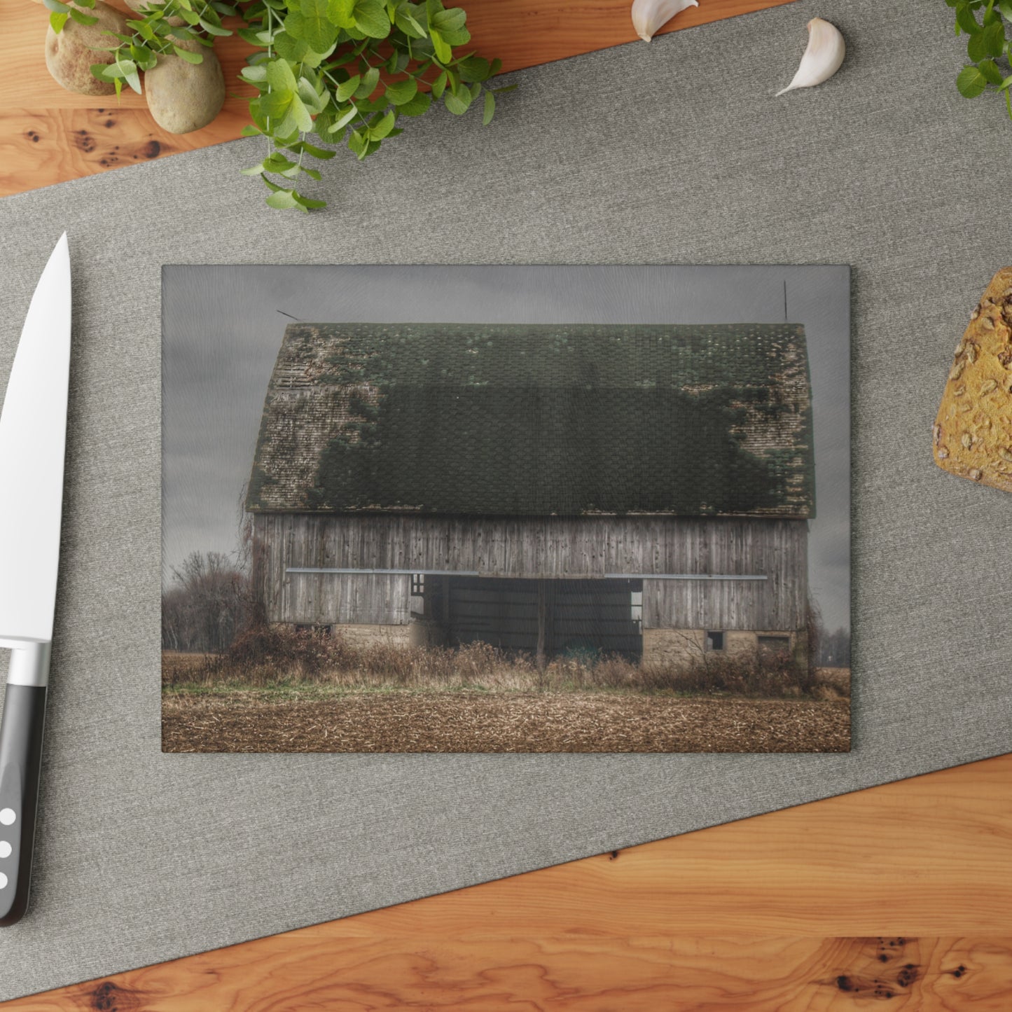 U R There Photography Stone Road Old Grey II Rustic Farmhouse Tempered-Glass Cutting Board