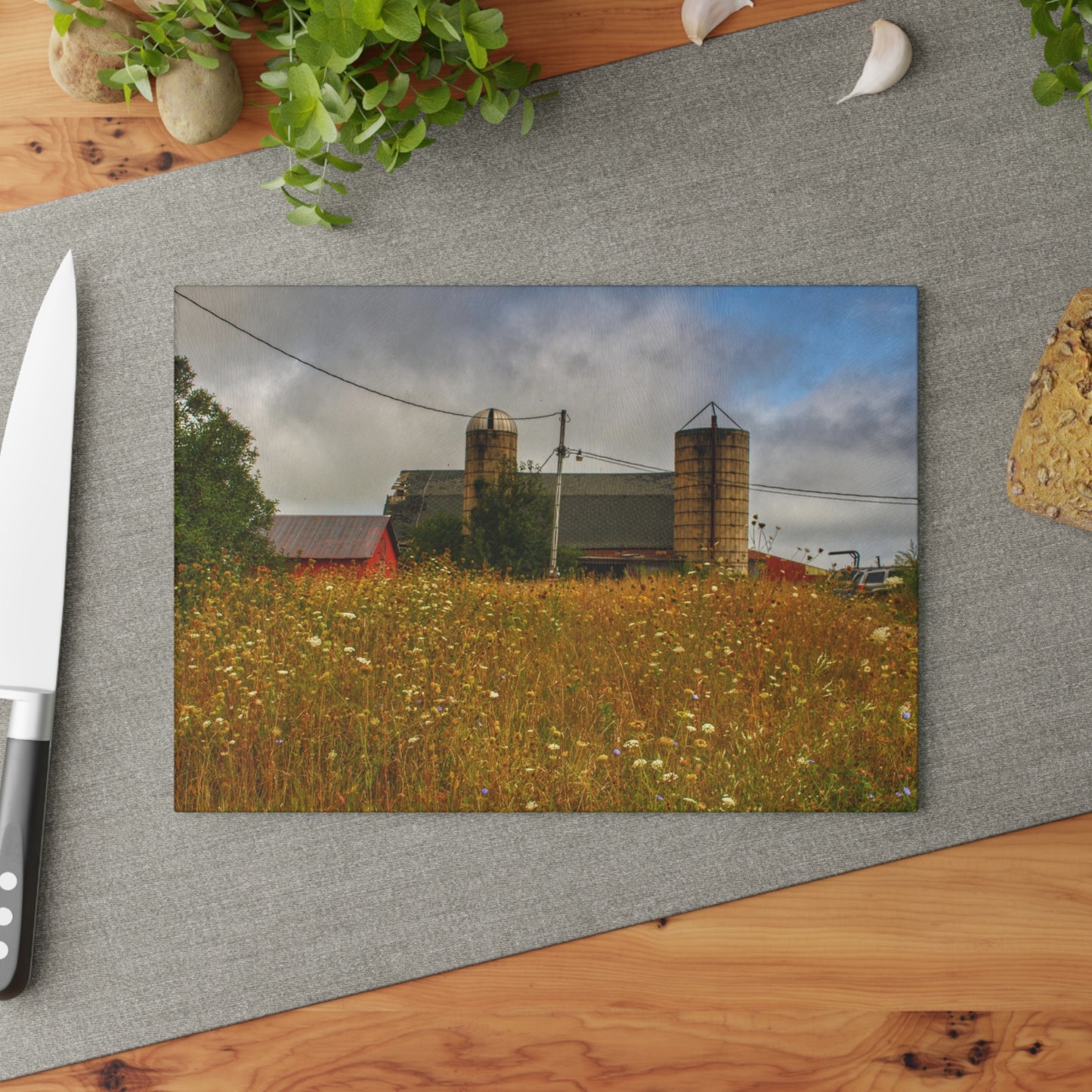 U R There Photography Brown Road Hidden Reds Rustic Farmhouse Tempered-Glass Cutting Board