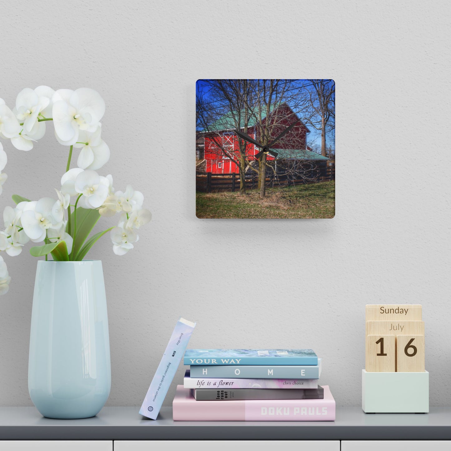 U R There Photography Imlay City Road Cow Barn I Rustic Farmhouse Acrylic Analog Wall Clock