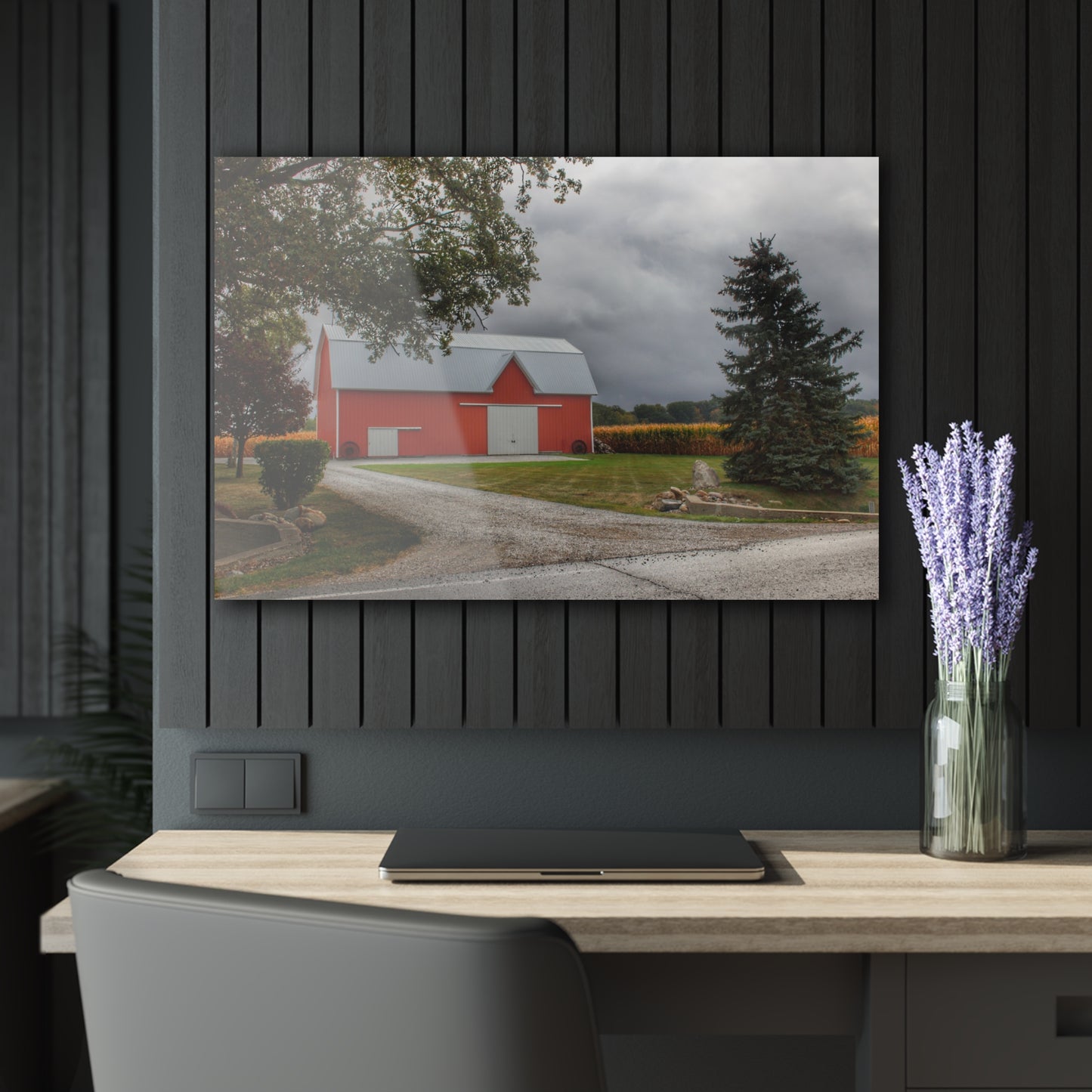 U R There Photography Richville Road Red Rustic Farmhouse Acrylic Wall Print