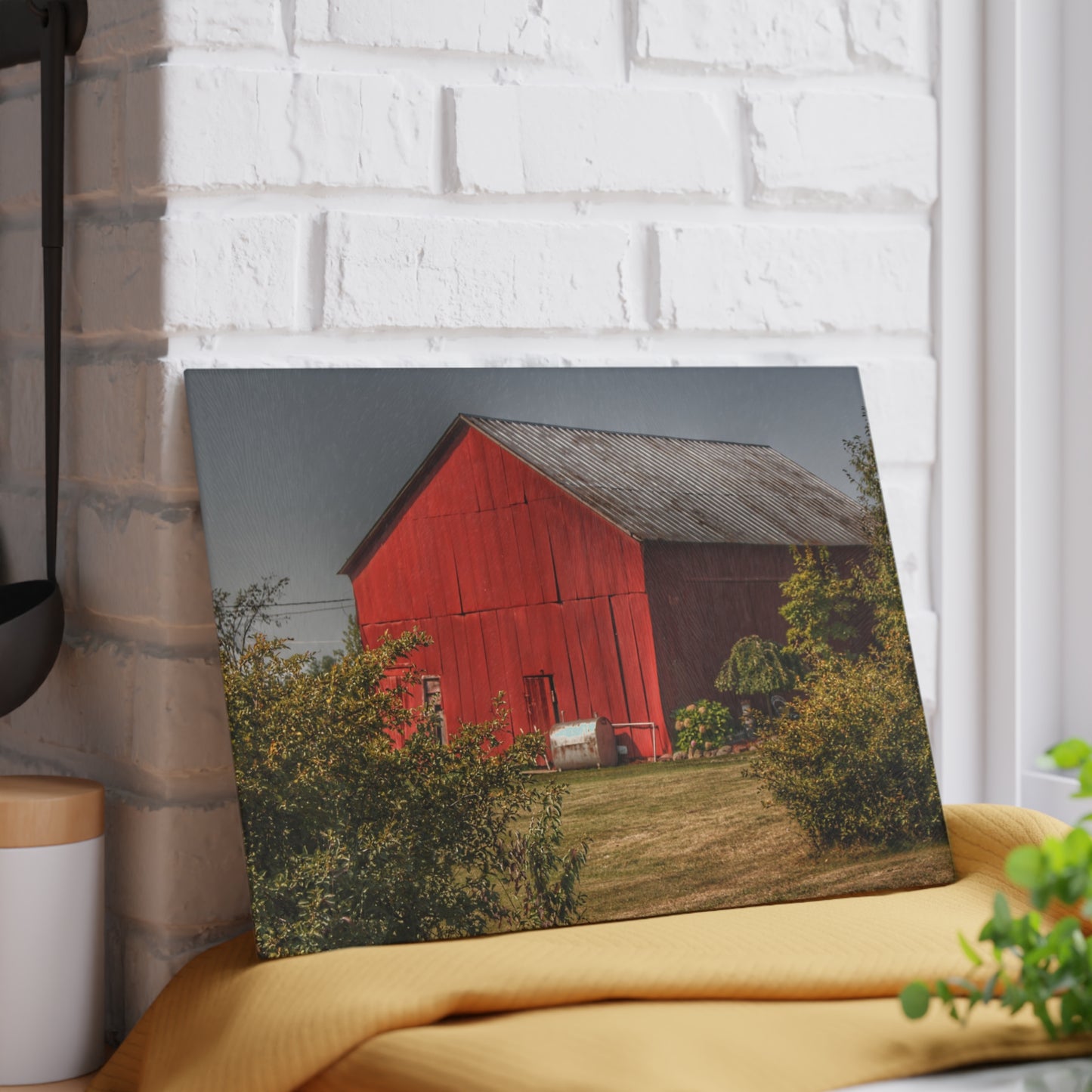 U R There Photography Vassar Roadside Red Rustic Farmhouse Tempered-Glass Cutting Board