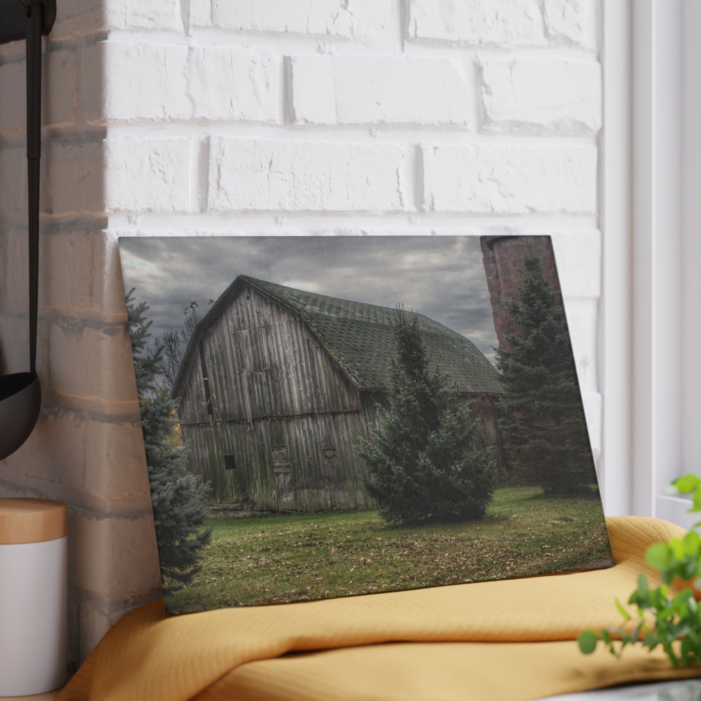 U R There Photography Pero Lake Road Grey I Rustic Farmhouse Tempered-Glass Cutting Board