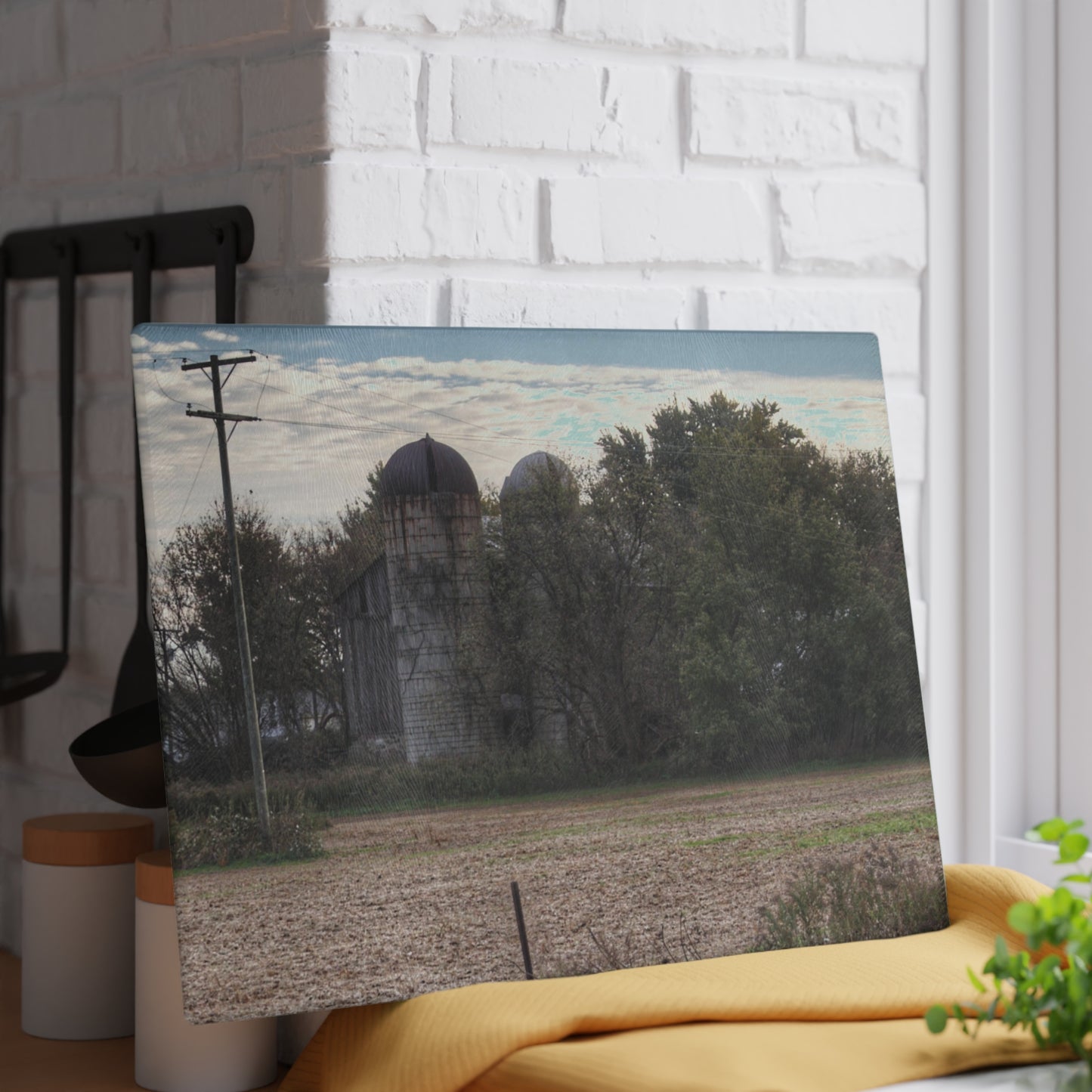 U R There Photography Burnside Road Grey I Rustic Farmhouse Tempered-Glass Cutting Board