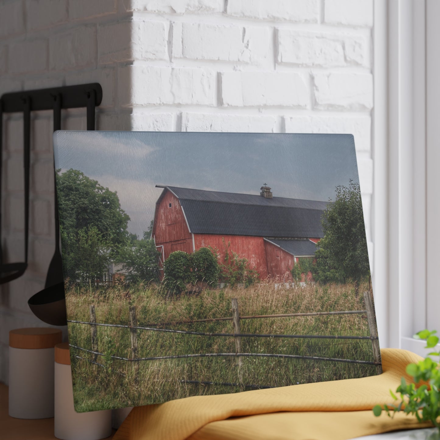 U R There Photography Snook Road Red Rustic Farmhouse Tempered-Glass Cutting Board