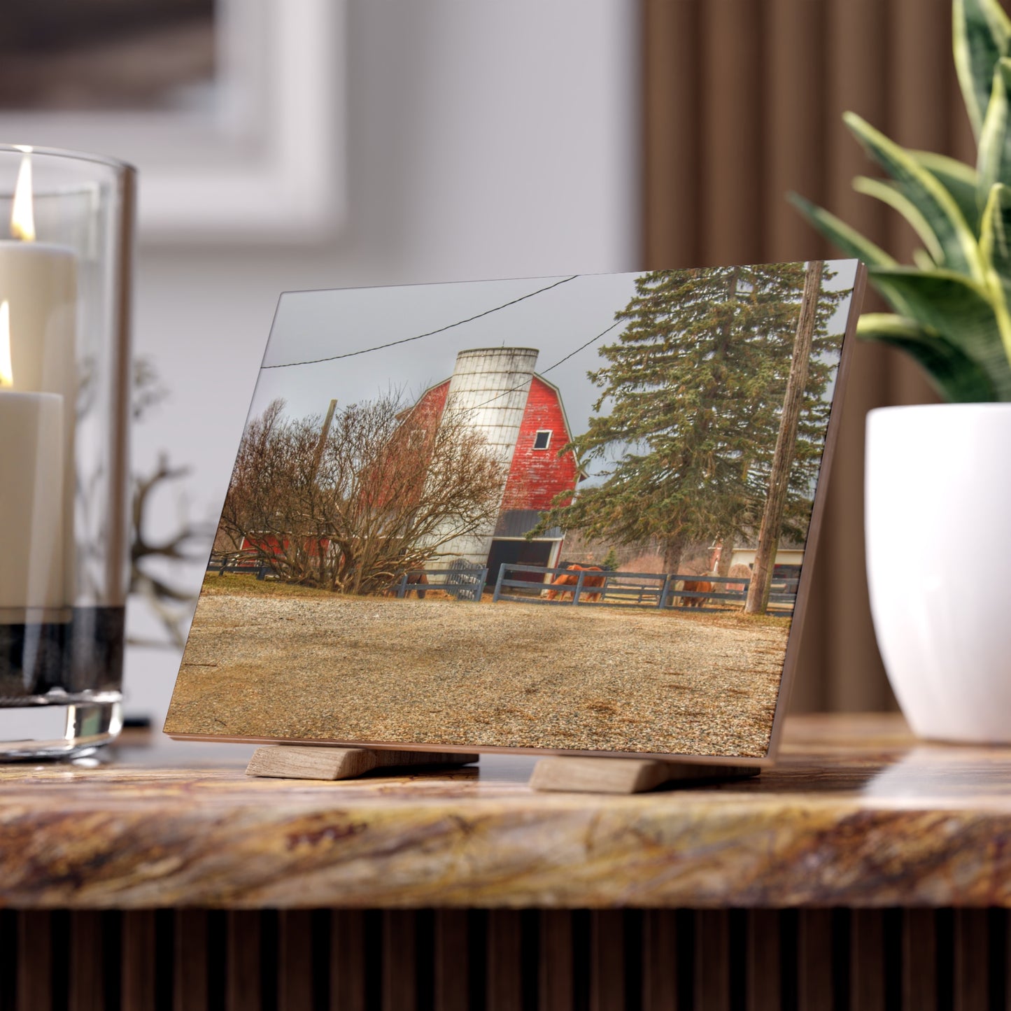 U R There Photography Blood Road Red and Horses Rustic Farmhouse Decorative Ceramic Tile