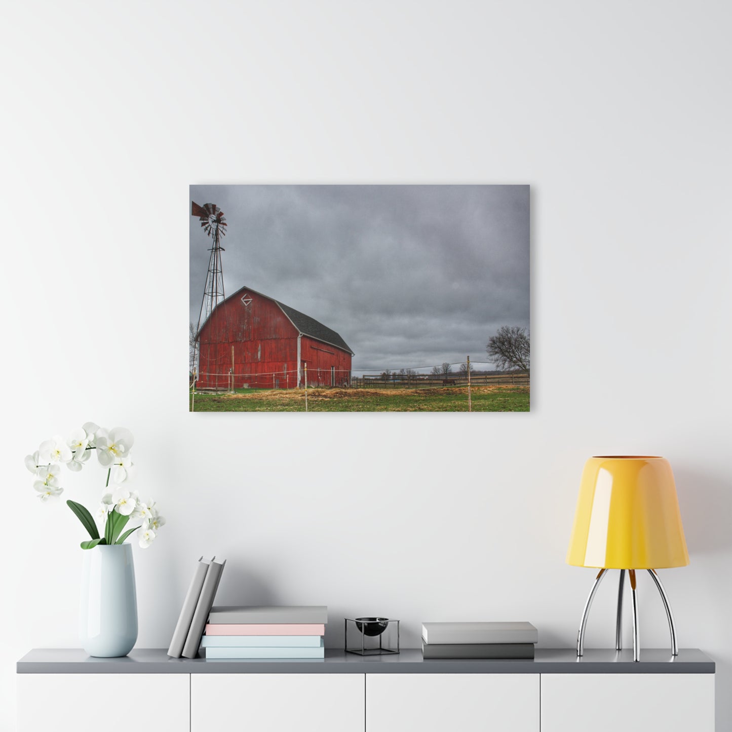 U R There Photography West Lake Road Red Barn and Windmill Rustic Farmhouse Acrylic Wall Print