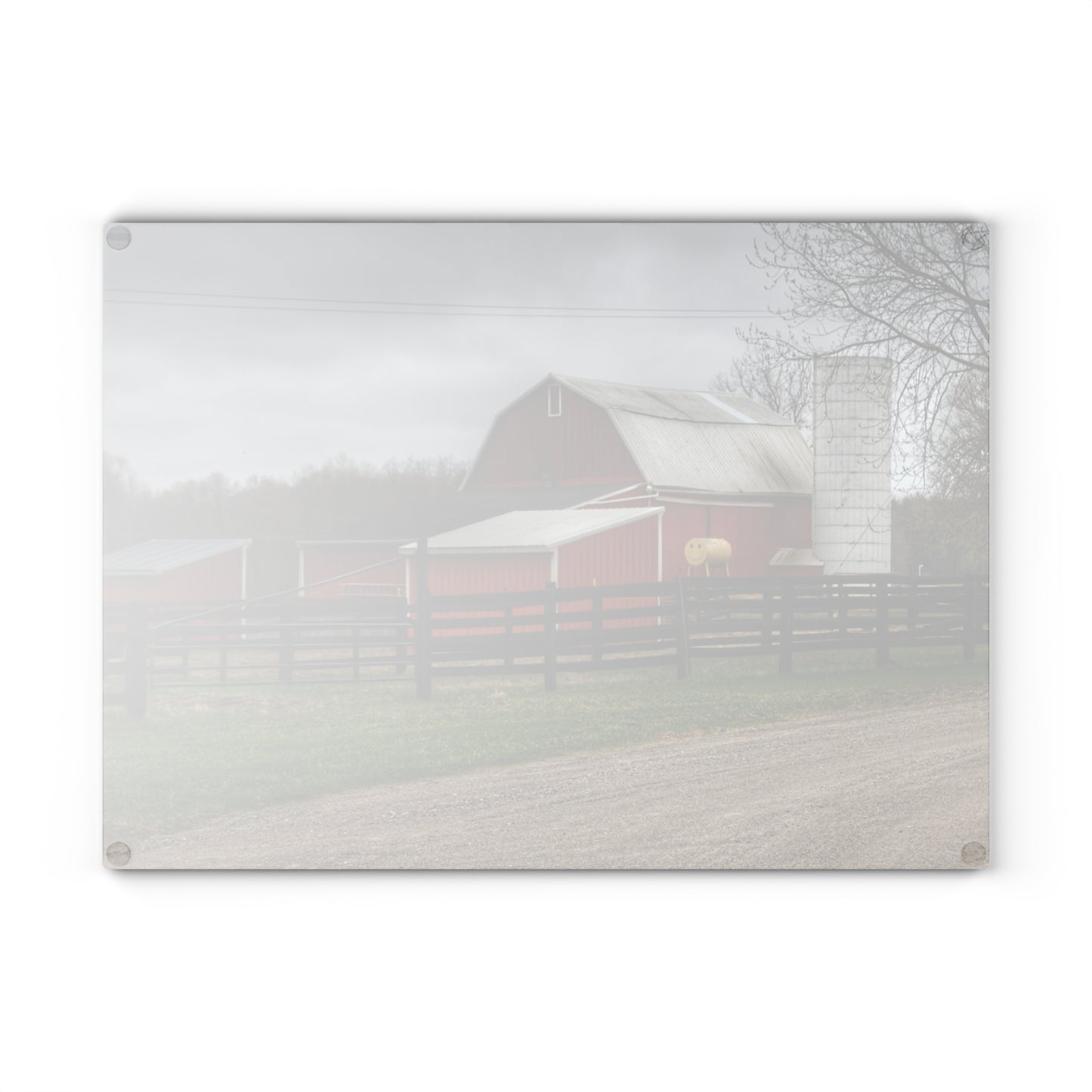 U R There Photography West Lake Road Happy Barn Rustic Farmhouse Tempered-Glass Cutting Board