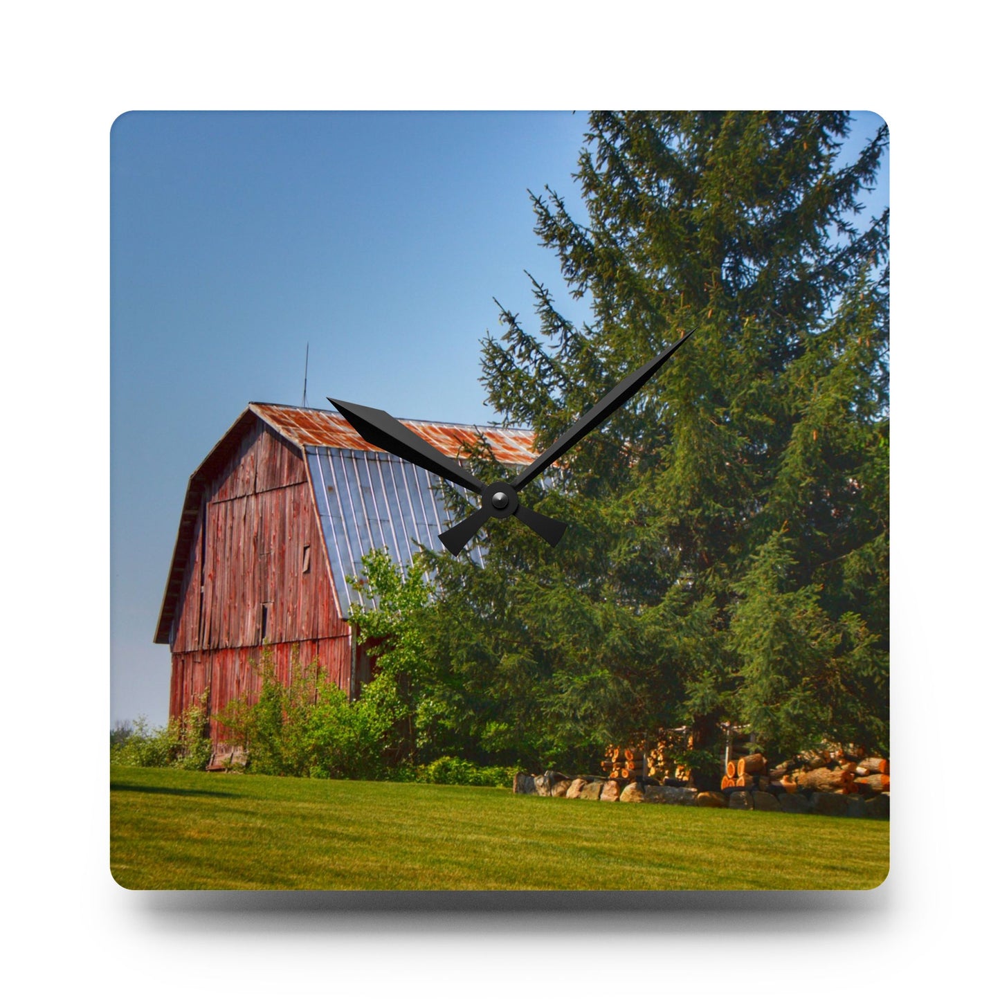 U R There Photography Mushroom Road Hidden Red Rustic Farmhouse Acrylic Analog Wall Clock