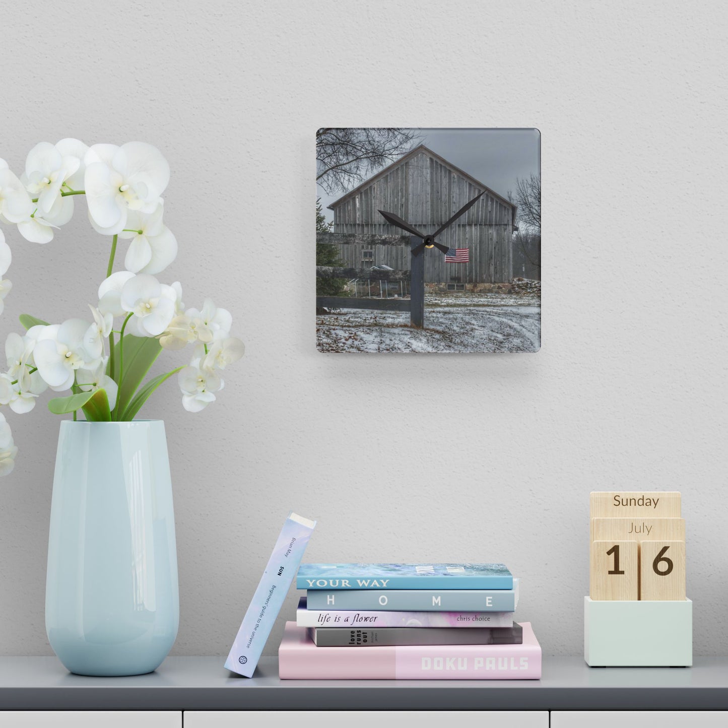 U R There Photography Sutton Road Patriot Grey I Rustic Farmhouse Acrylic Analog Wall Clock