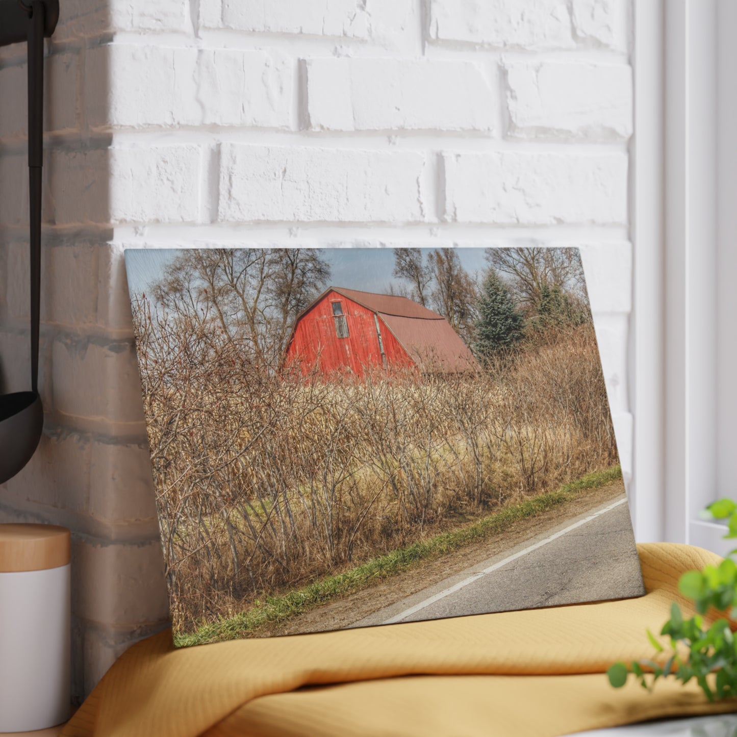 U R There Photography South Lake Pleasant Road Red Rustic Farmhouse Tempered-Glass Cutting Board