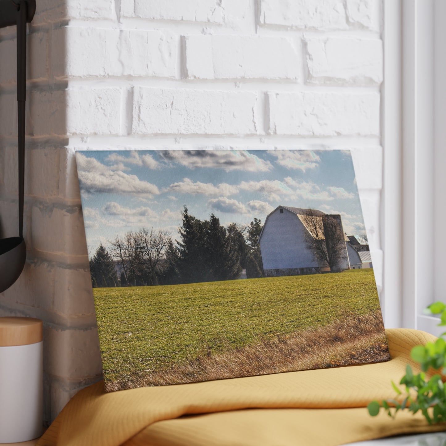 U R There Photography Sandusky White Rustic Farmhouse Tempered-Glass Cutting Board