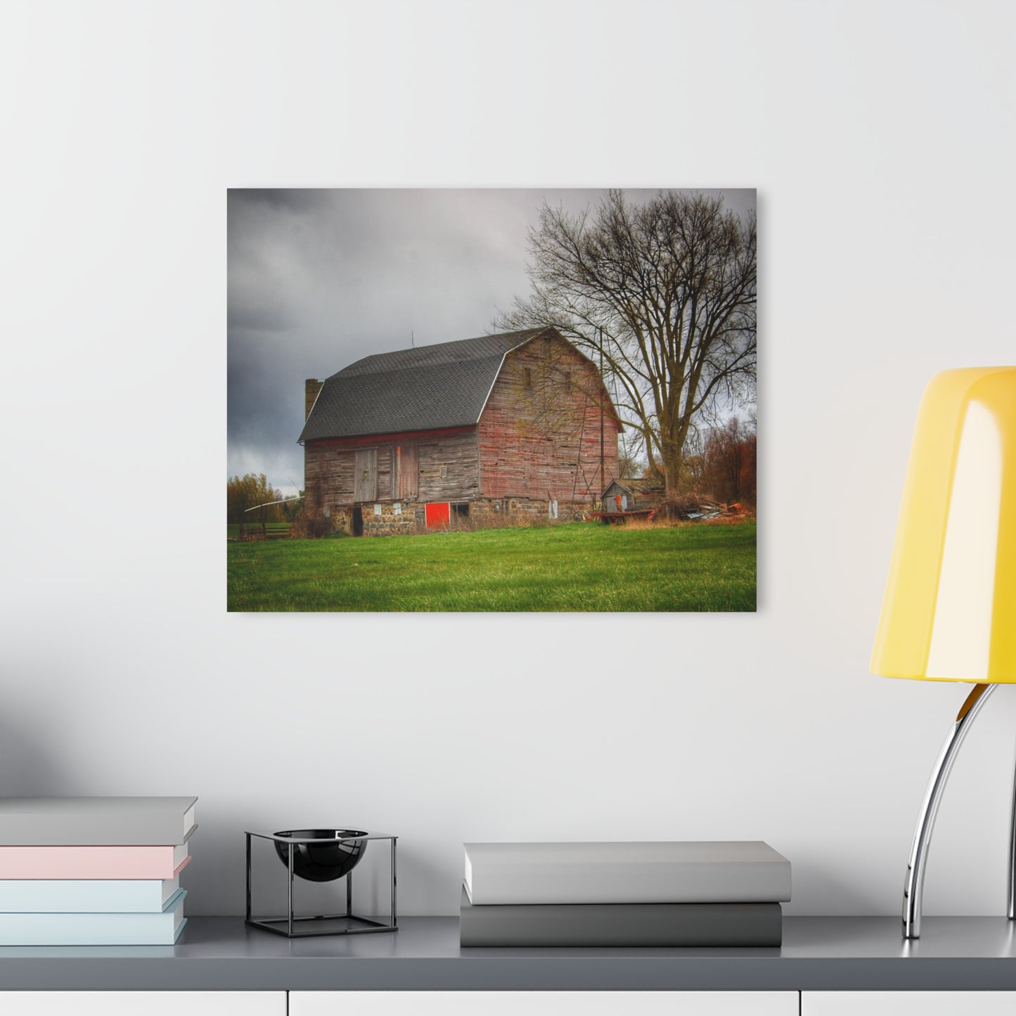U R There Photography Ashley Drive Fieldstone Red Rustic Farmhouse Acrylic Wall Print