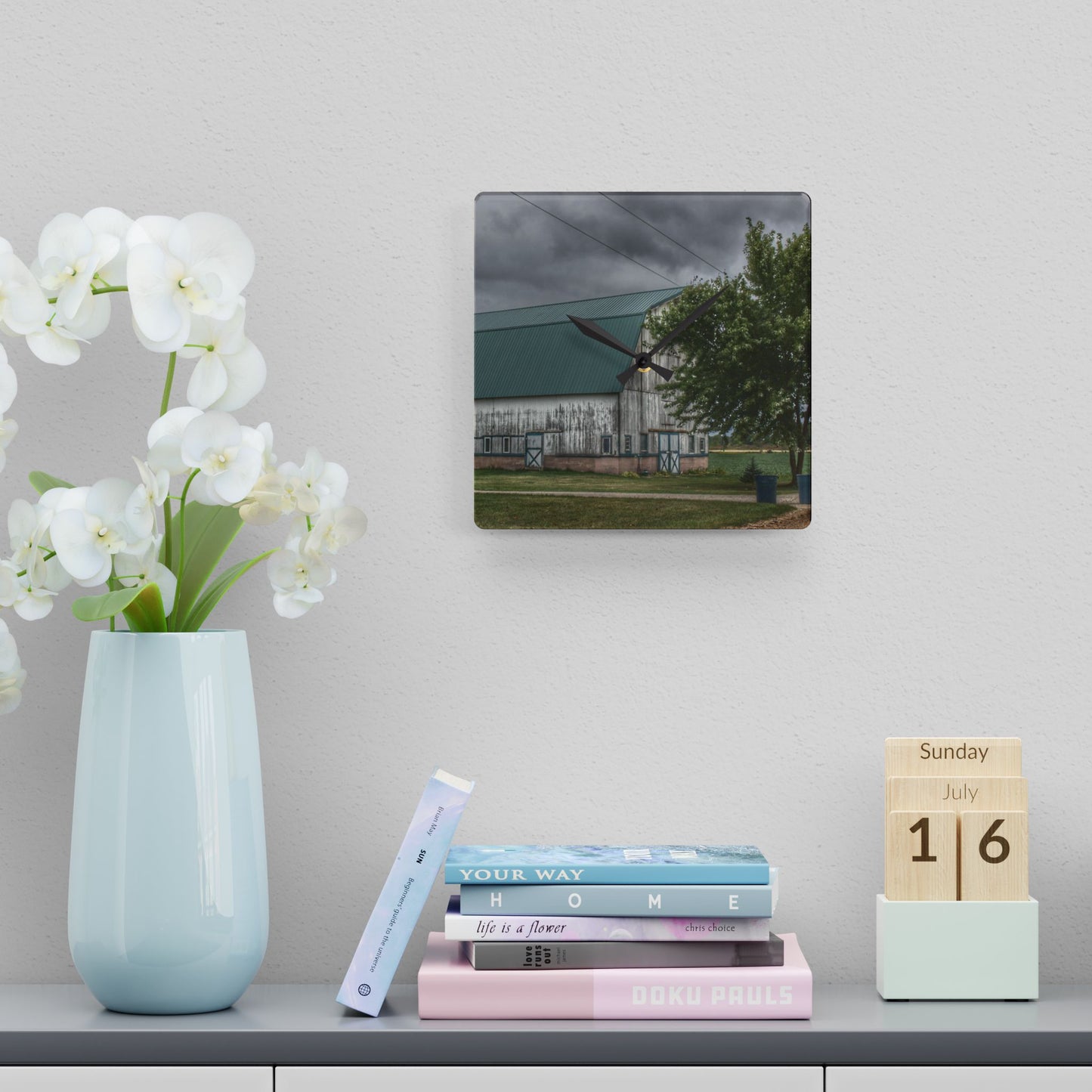 U R There Photography Bristol Road White II Rustic Farmhouse Acrylic Analog Wall Clock