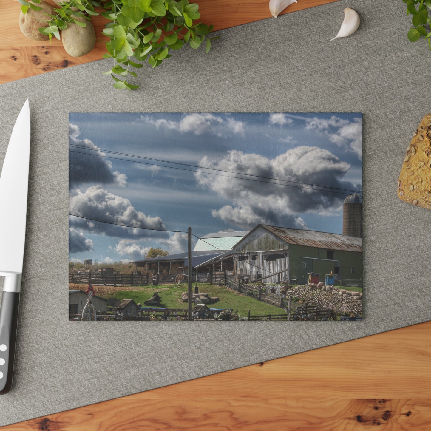 U R There Photography Sutton Road Hay Barn Rustic Farmhouse Tempered-Glass Cutting Board