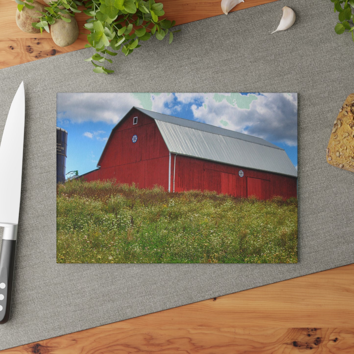 U R There Photography South Henderson Road Hilltop Red III Rustic Farmhouse Tempered-Glass Cutting Board