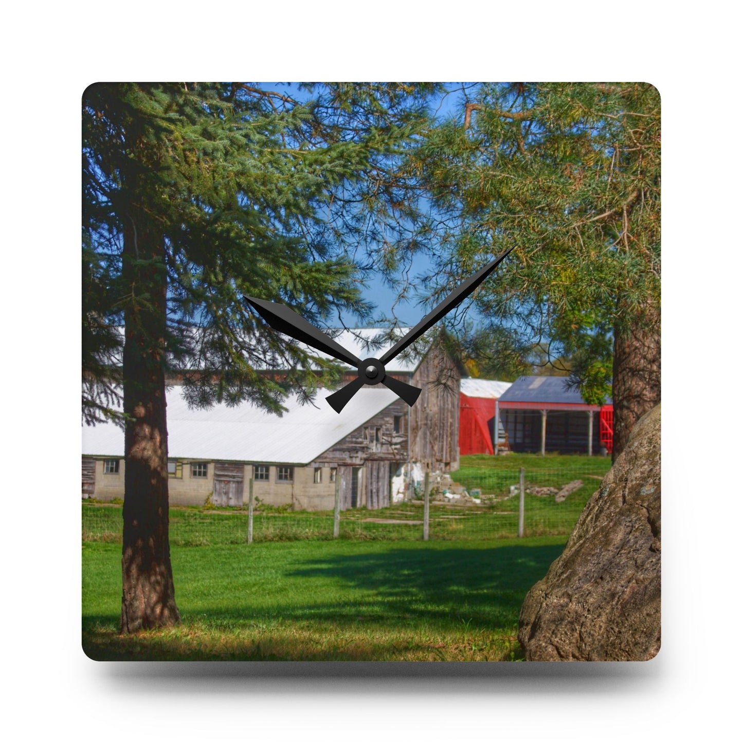 U R There Photography Oakwood Road Old Grey Rustic Farmhouse Acrylic Analog Wall Clock