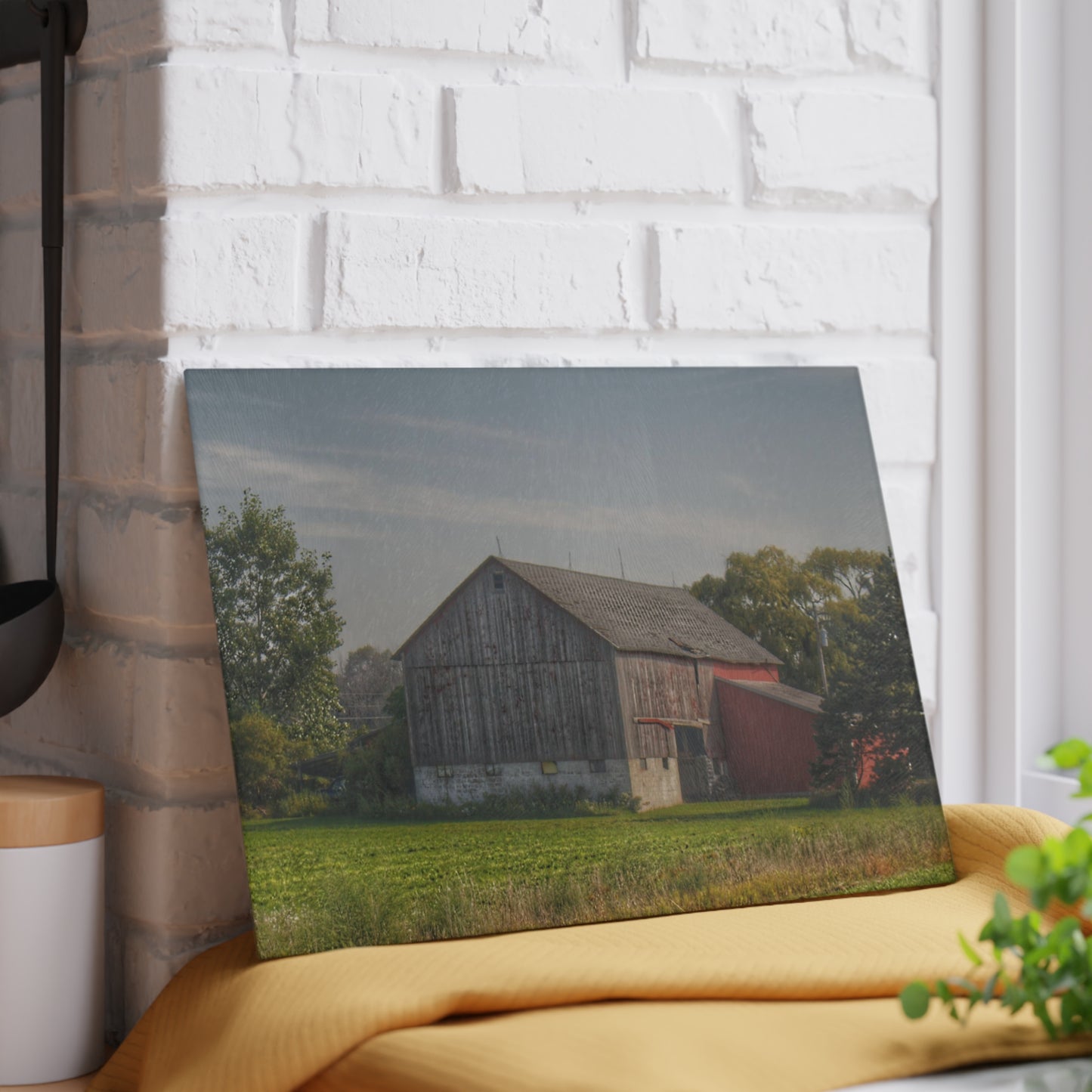 U R There Photography Pigeon Grey Saltbox Rustic Farmhouse Tempered-Glass Cutting Board