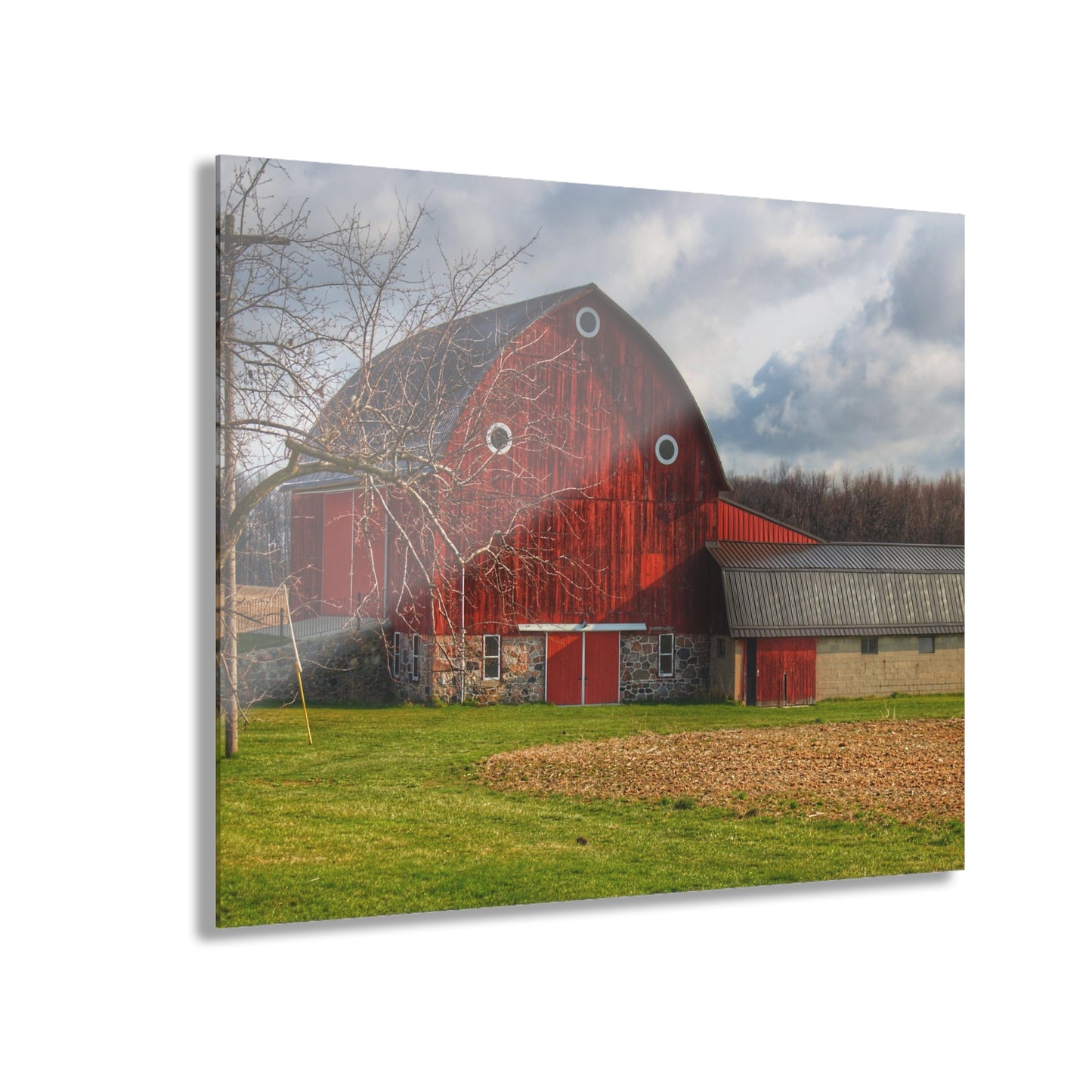 U R There Photography Clear Lake Road Fieldstone Red Rustic Farmhouse Acrylic Wall Print