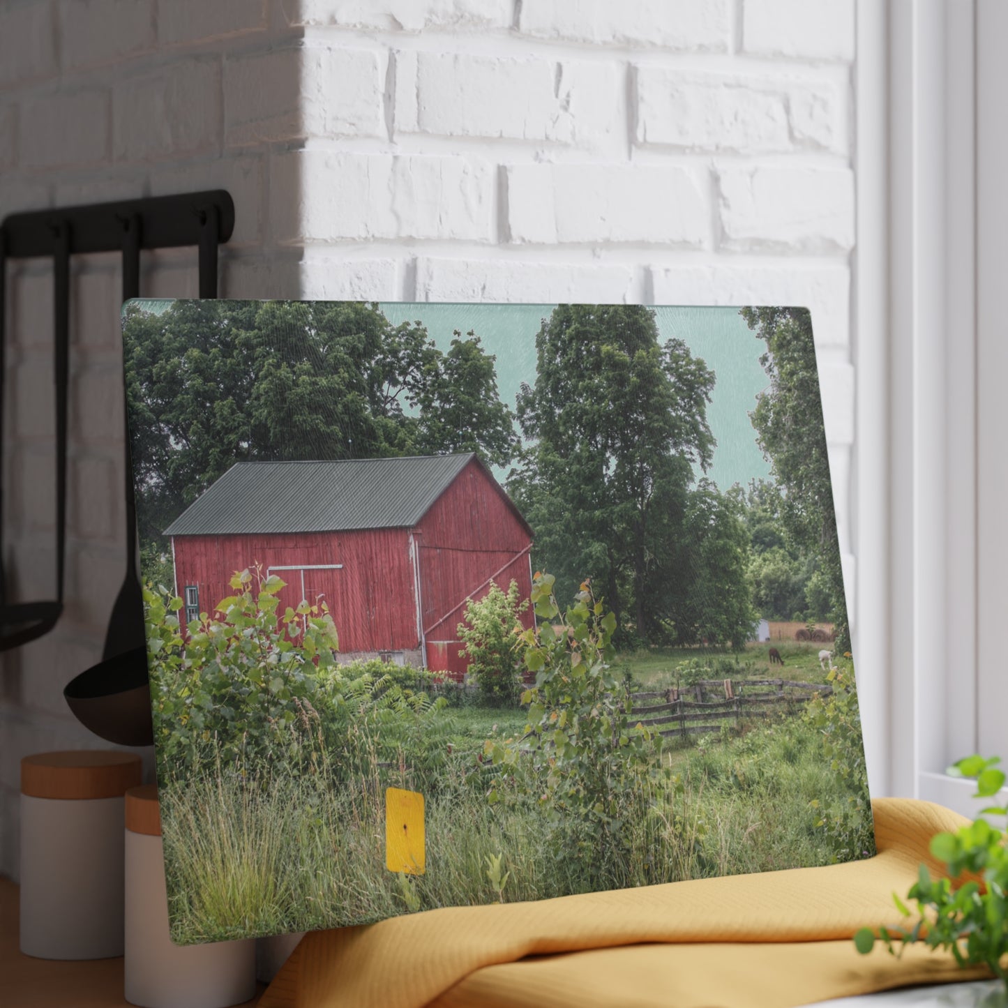 U R There Photography Clifford Road Alpaca Barn Rustic Farmhouse Tempered-Glass Cutting Board
