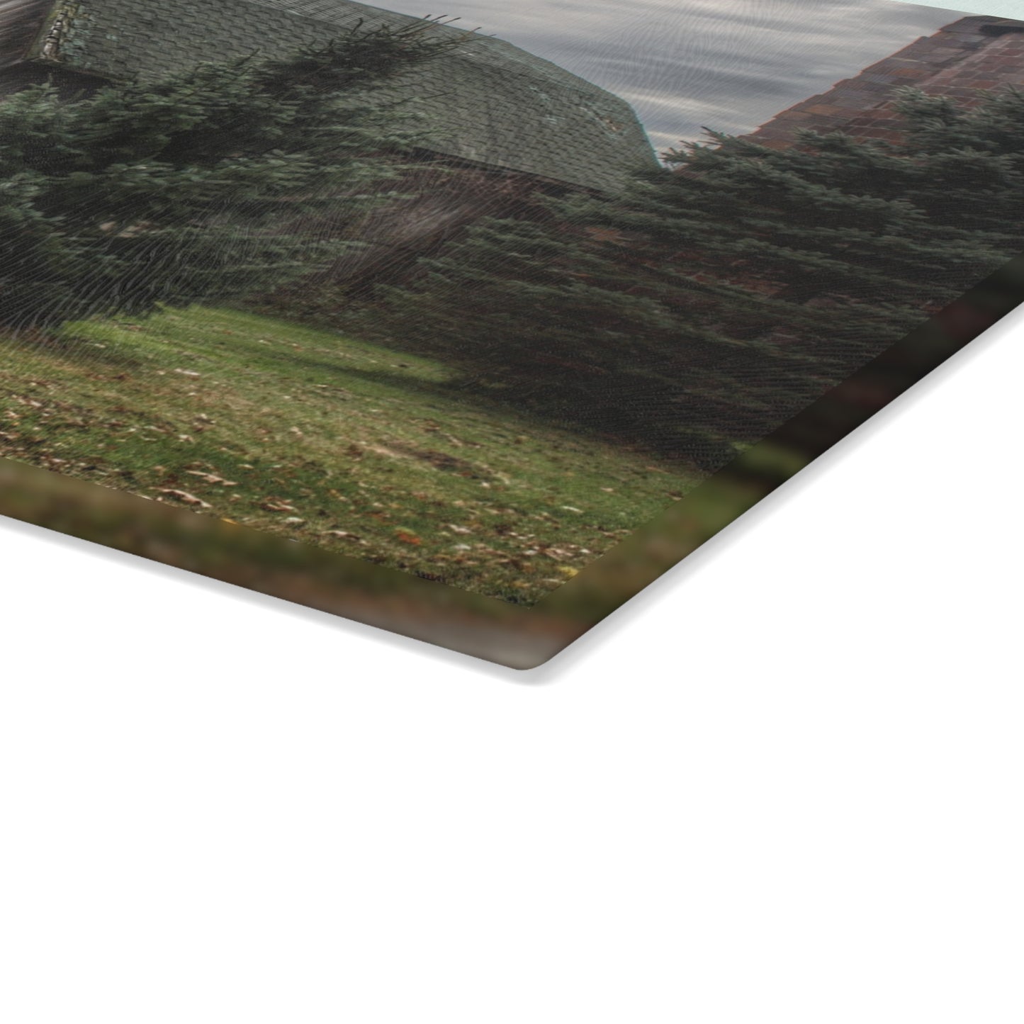 U R There Photography Pero Lake Road Grey I Rustic Farmhouse Tempered-Glass Cutting Board