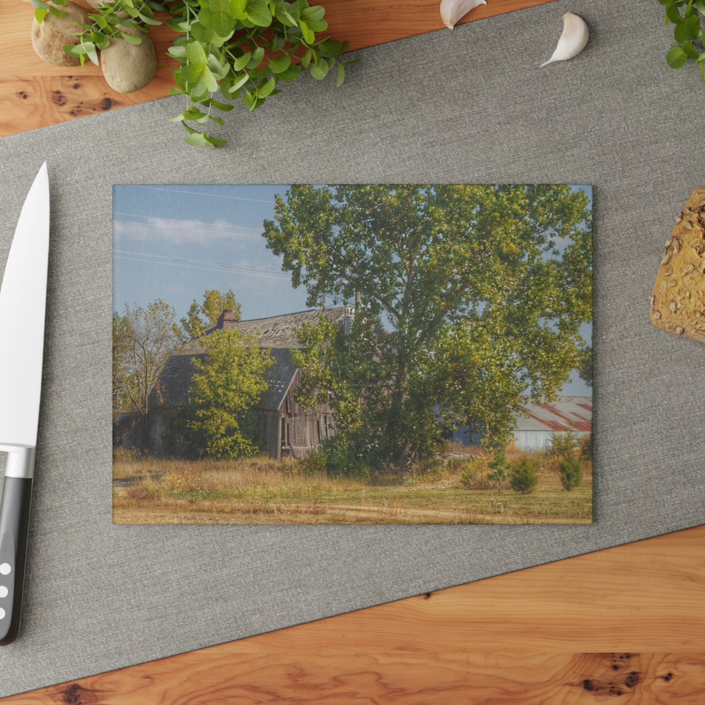 U R There Photography Barnes Road Old Grey I Rustic Farmhouse Tempered-Glass Cutting Board