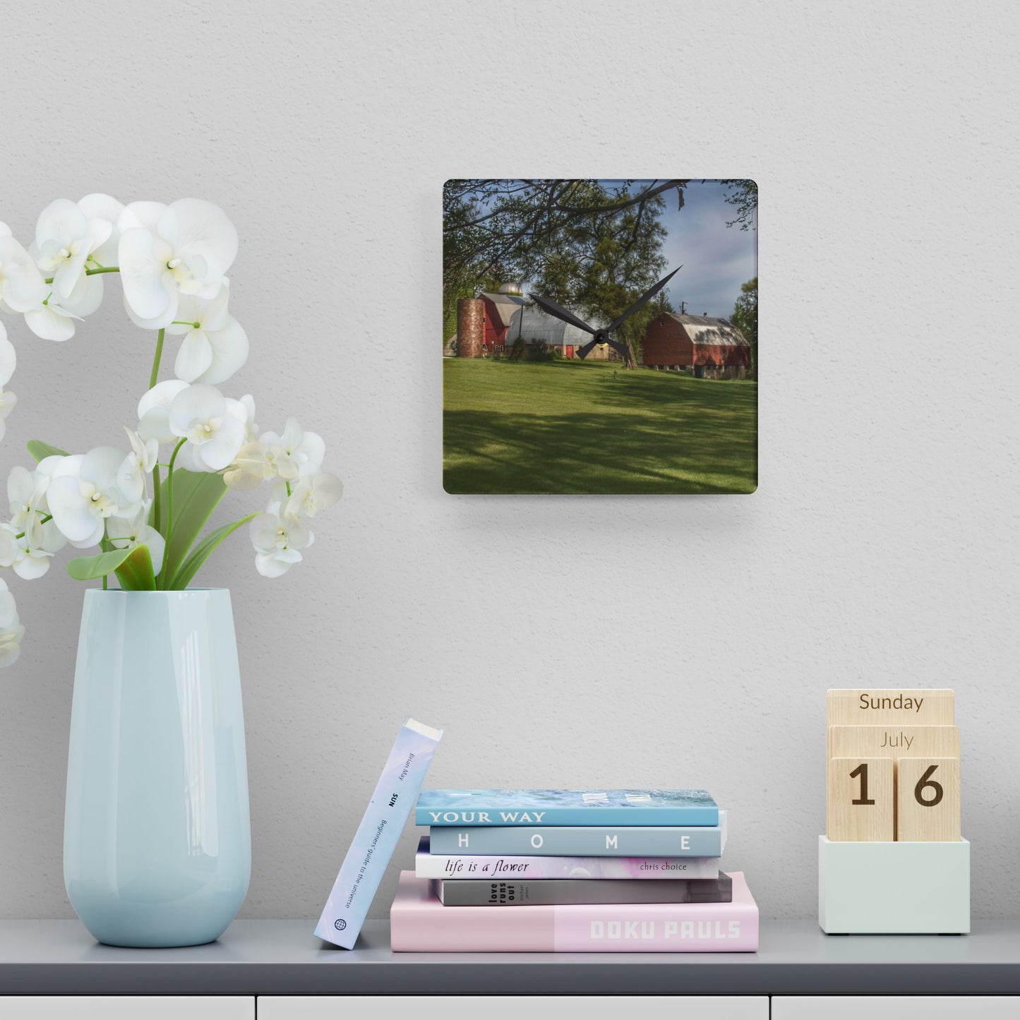 U R There Photography Clark Park Road Reds Rustic Farmhouse Wall Clock