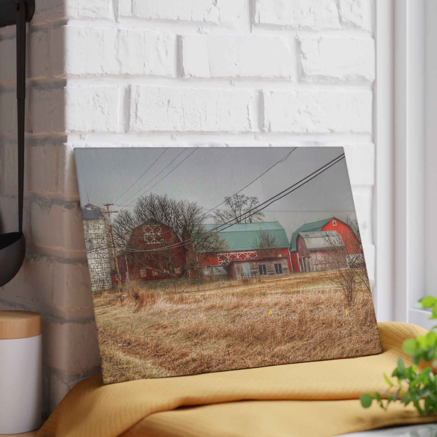 U R There Photography Mound Road Reds and Silo Rustic Farmhouse Tempered-Glass Cutting Board