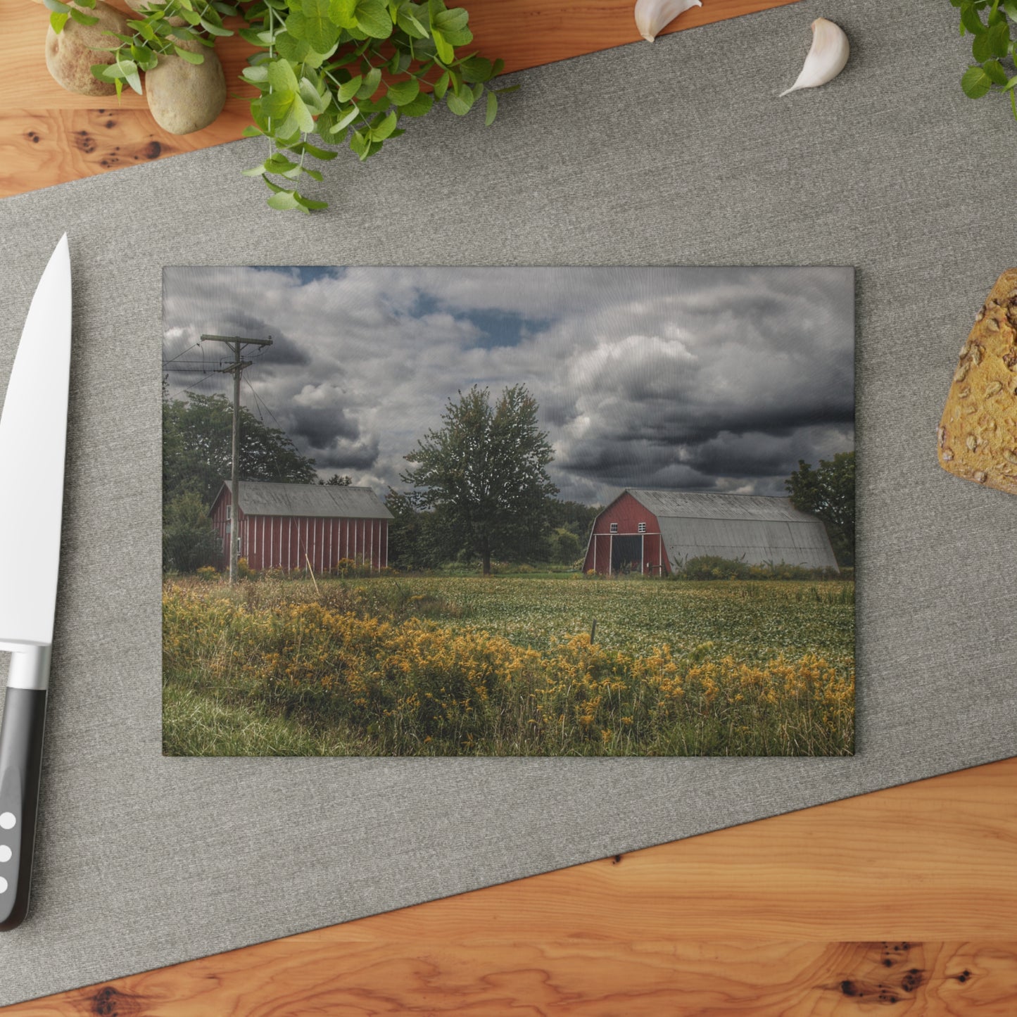 U R There Photography Pinstripe Barn and Buddy II Rustic Farmhouse Tempered-Glass Cutting Board